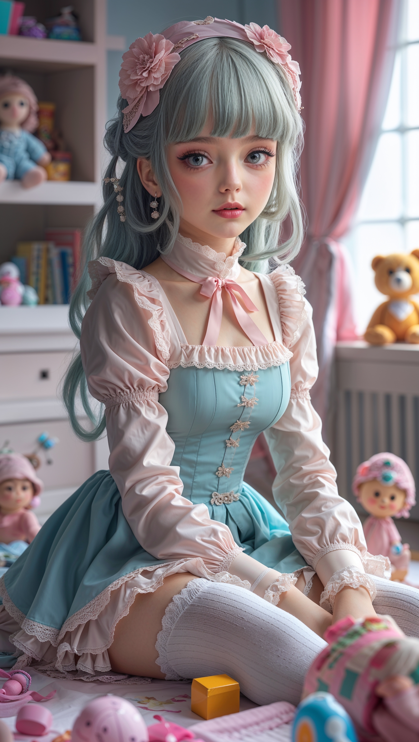 Anime-style Melanie Martinez in baby-doll clothes, iPhone format