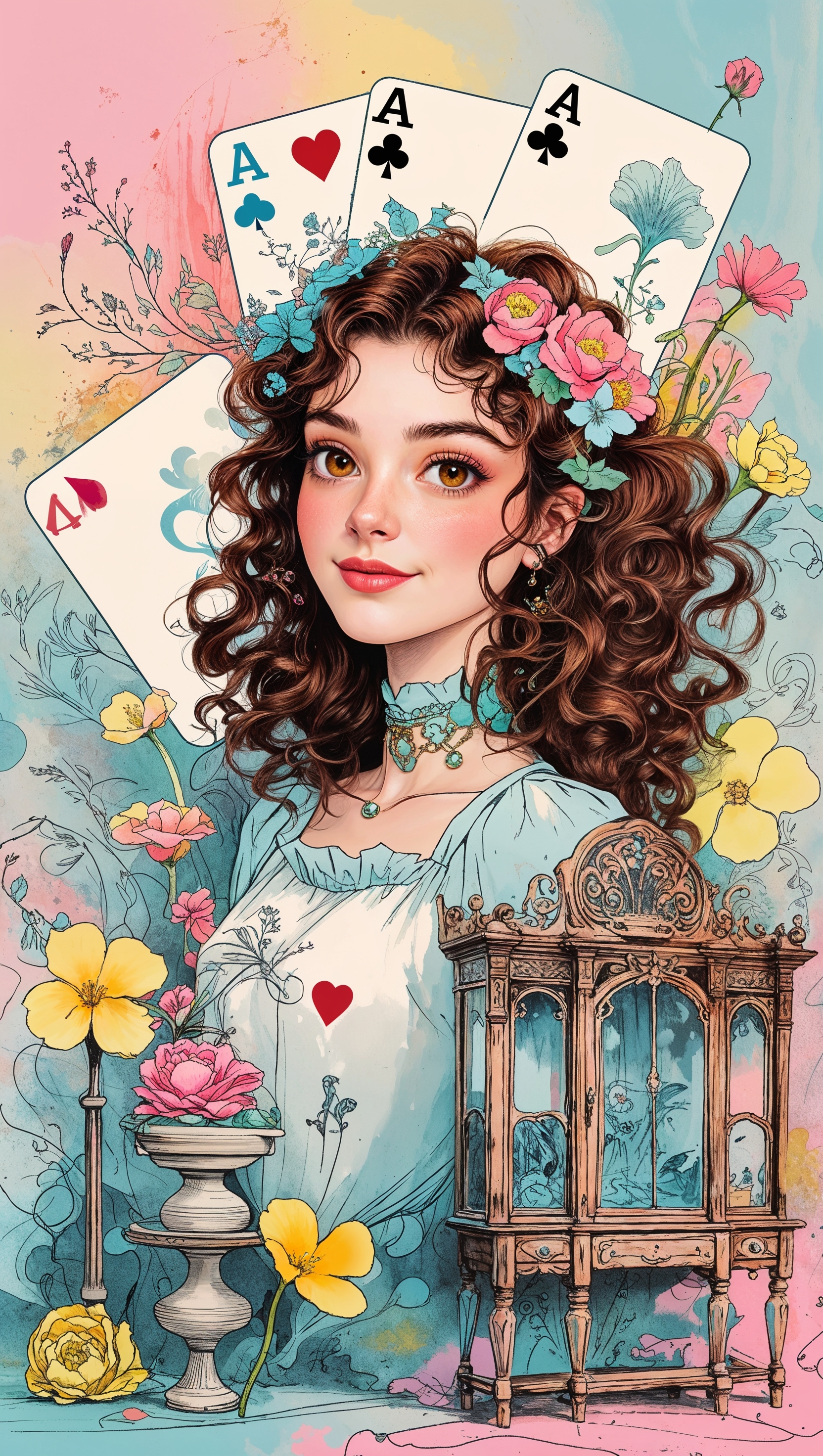 Melanie in an Alice in Wonderland-inspired world, dreamy iPhone wallpaper