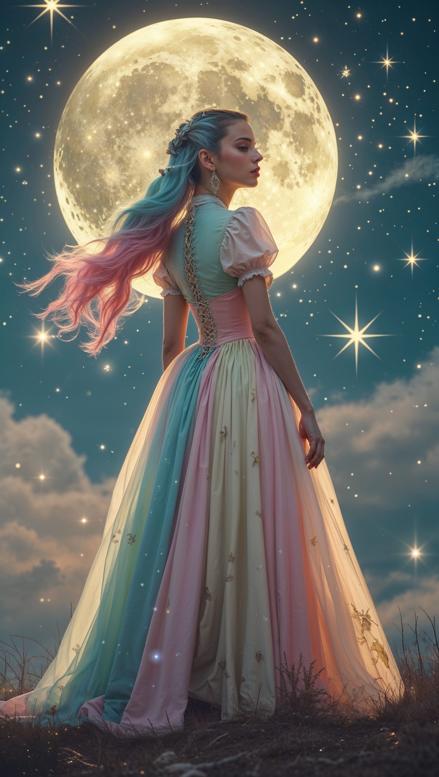 Fantasy Melanie Martinez under the full moon and stars, magical iPhone look