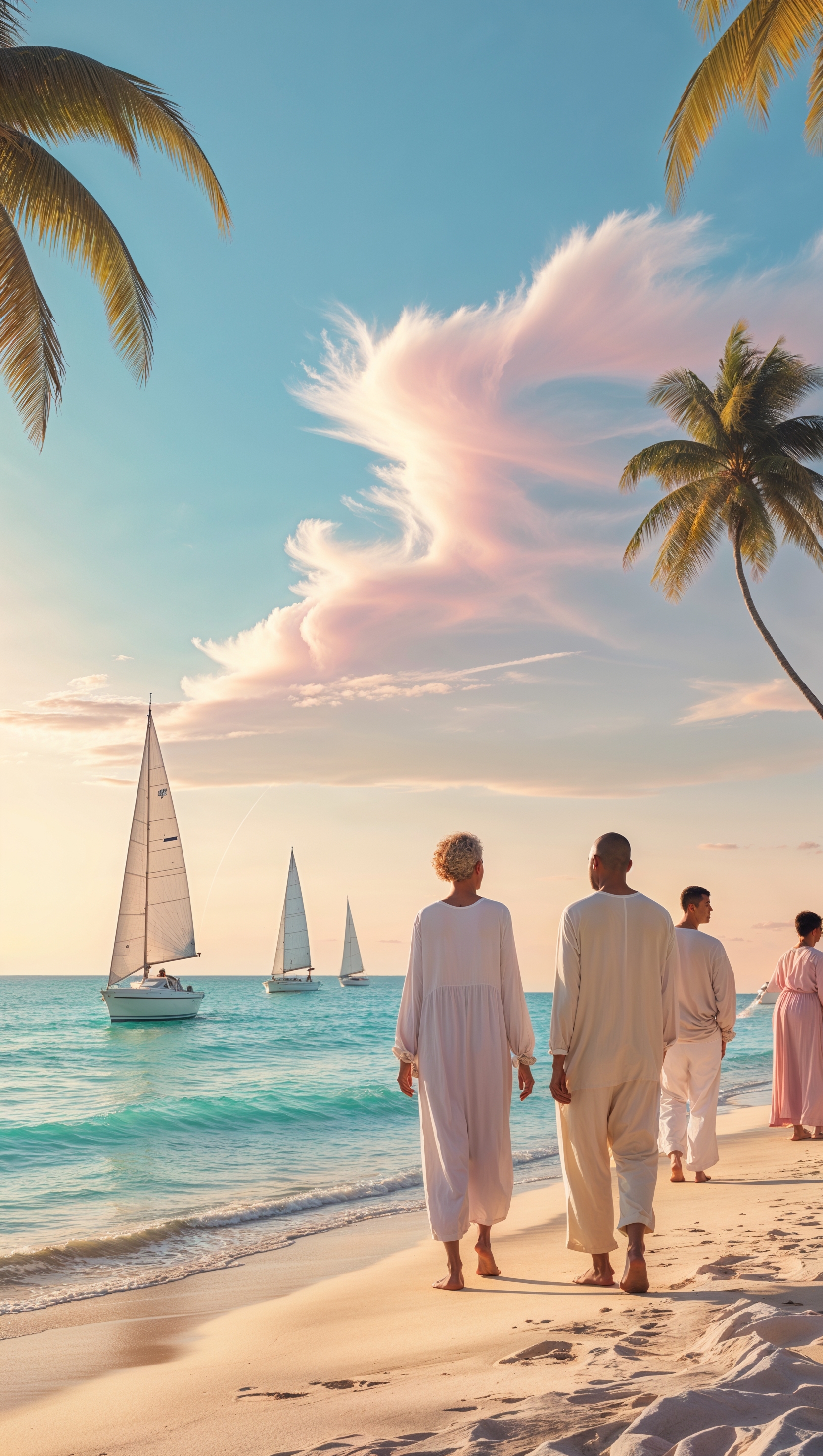 Miami beach with sailboats and a peaceful atmosphere