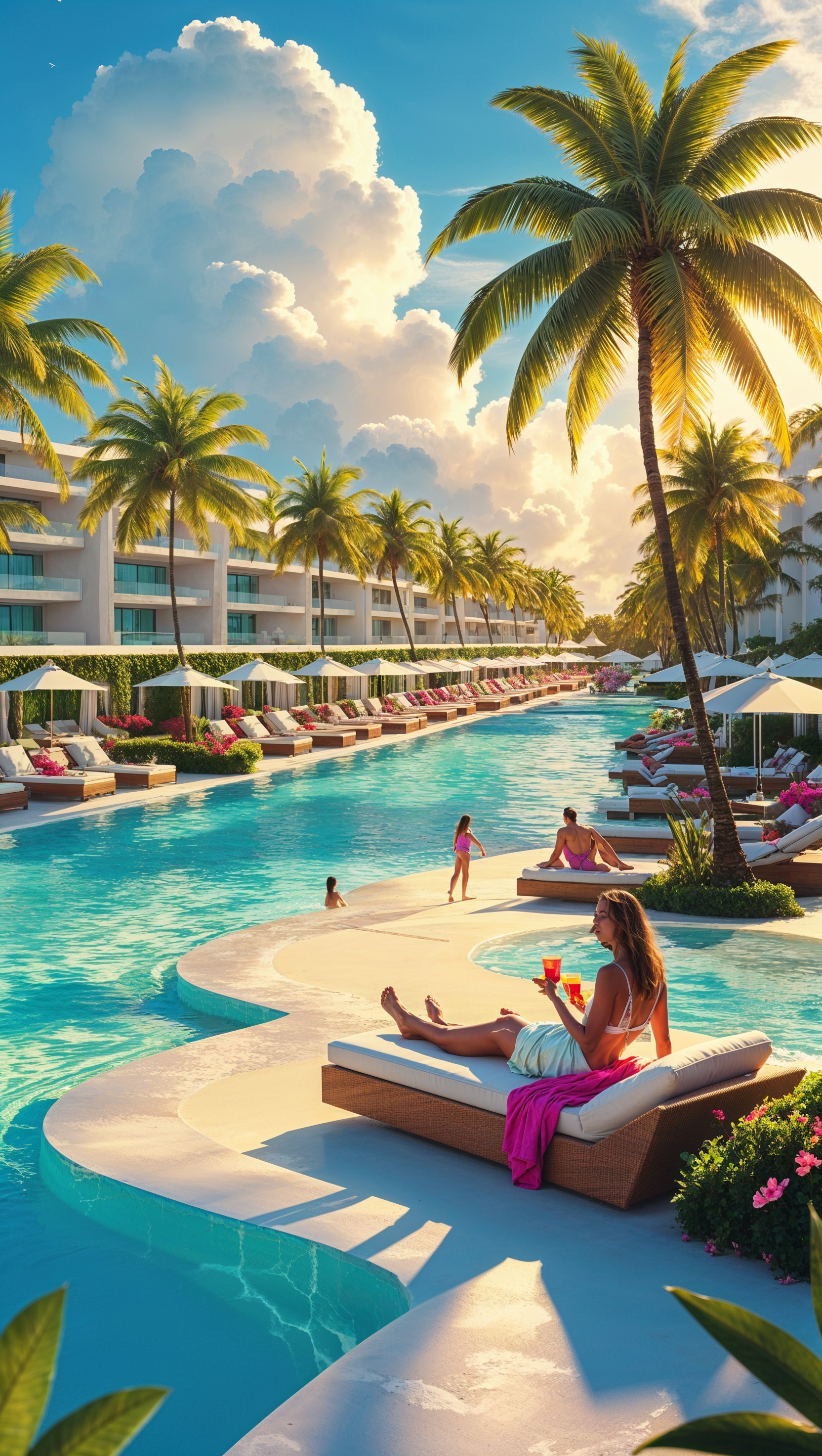 A picture of Miami resorts with large swimming pools
