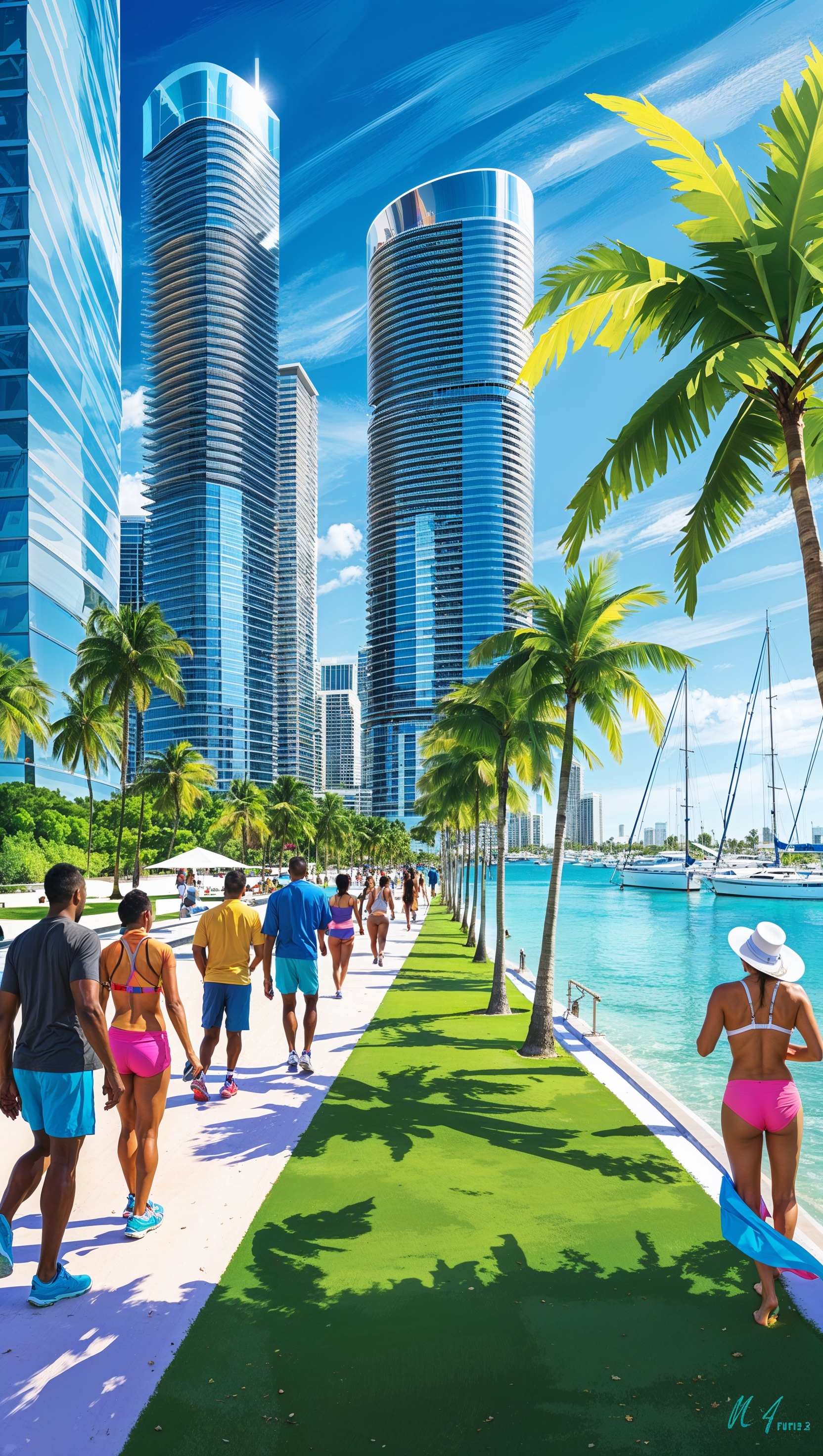 A picture of Miami skyscrapers and beach parks