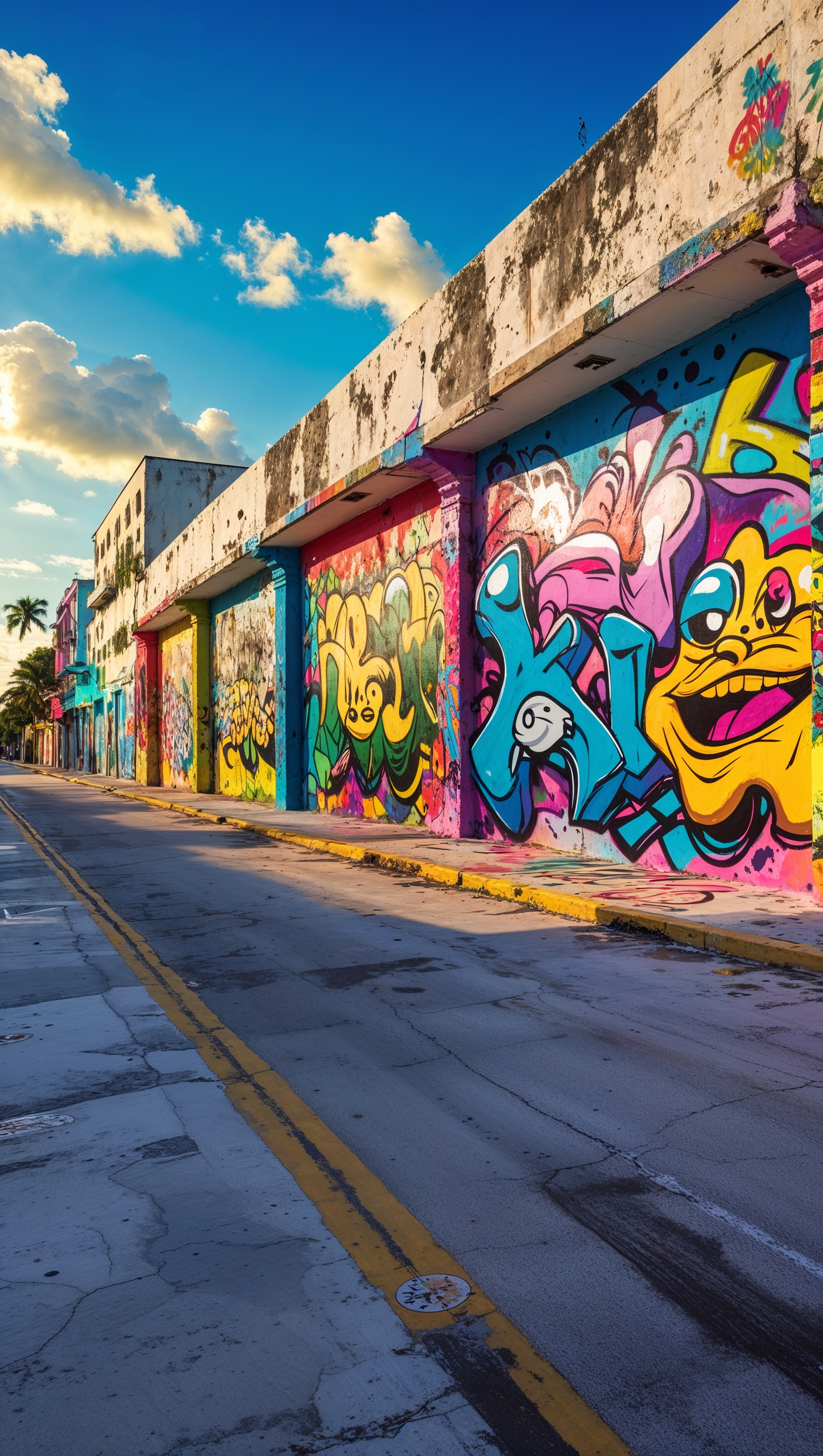 A Miami background with graffiti and colorful walls