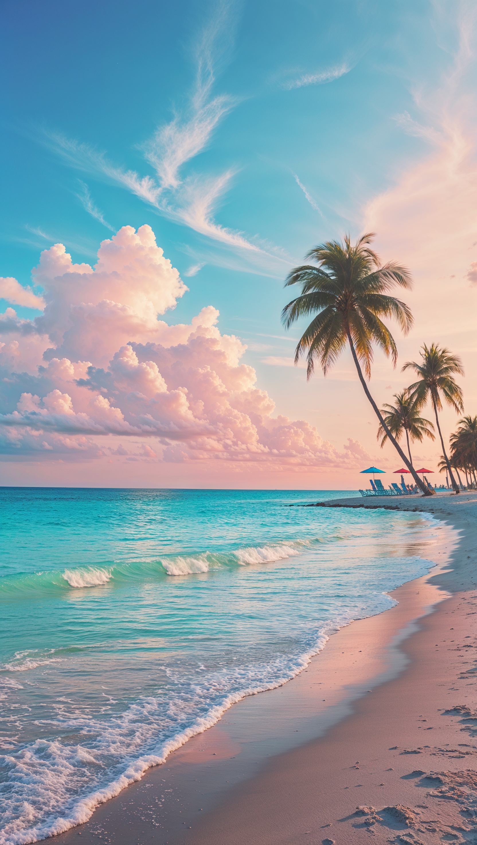A picture of Miami beach and the sea with a bright horizon