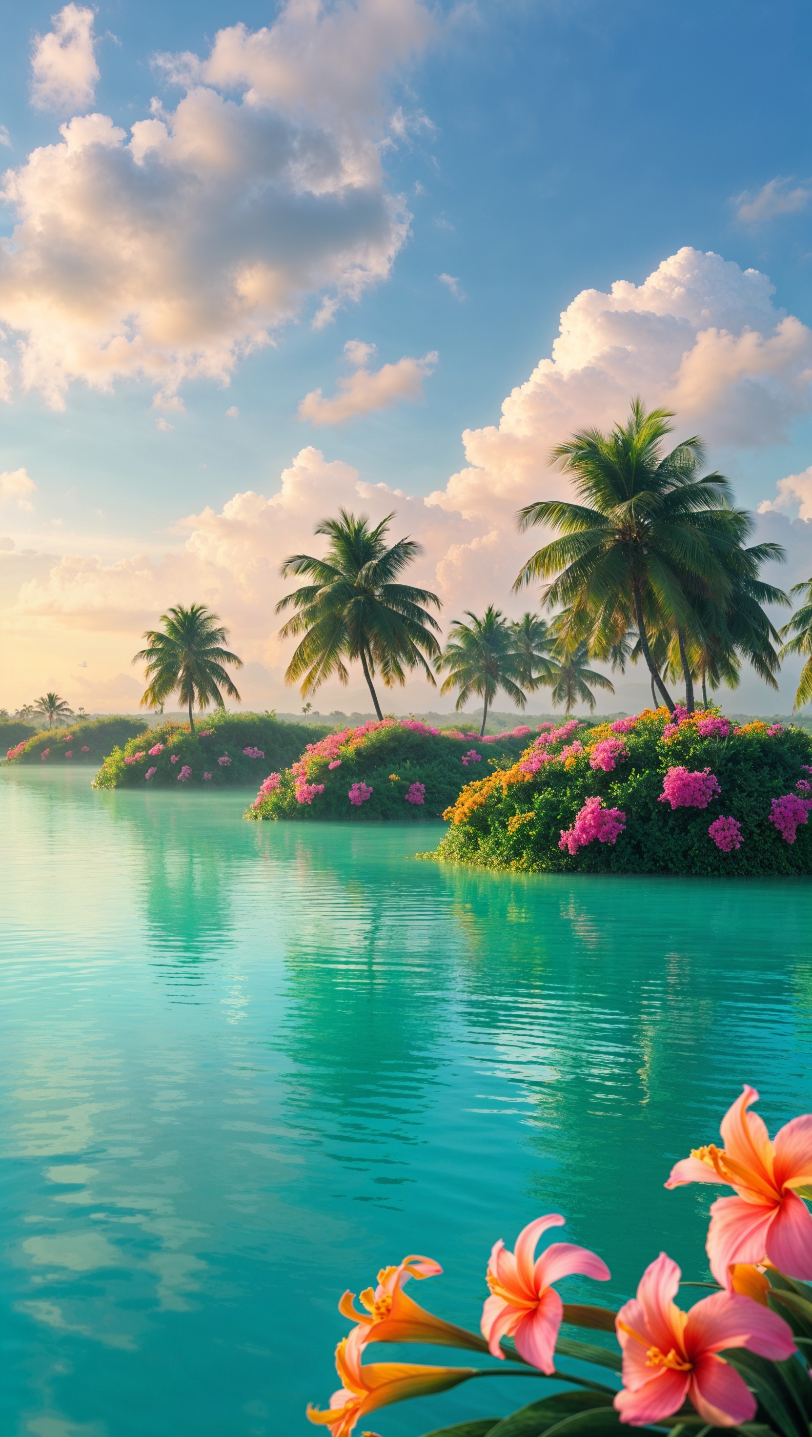 A Miami background with a lake and small islands