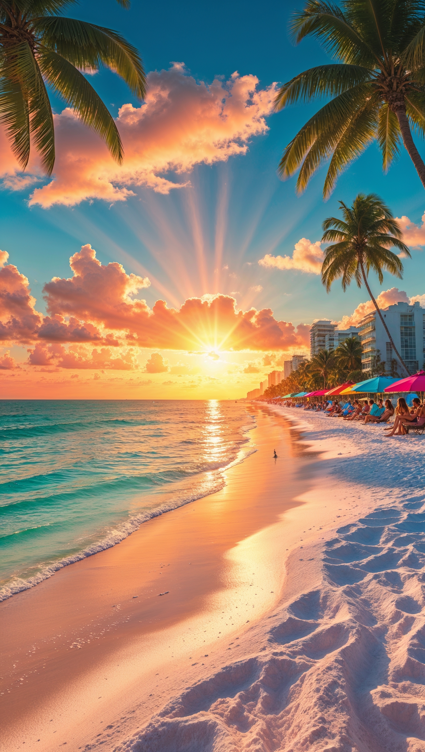 A Miami beach wallpaper with a sunset and warm colors