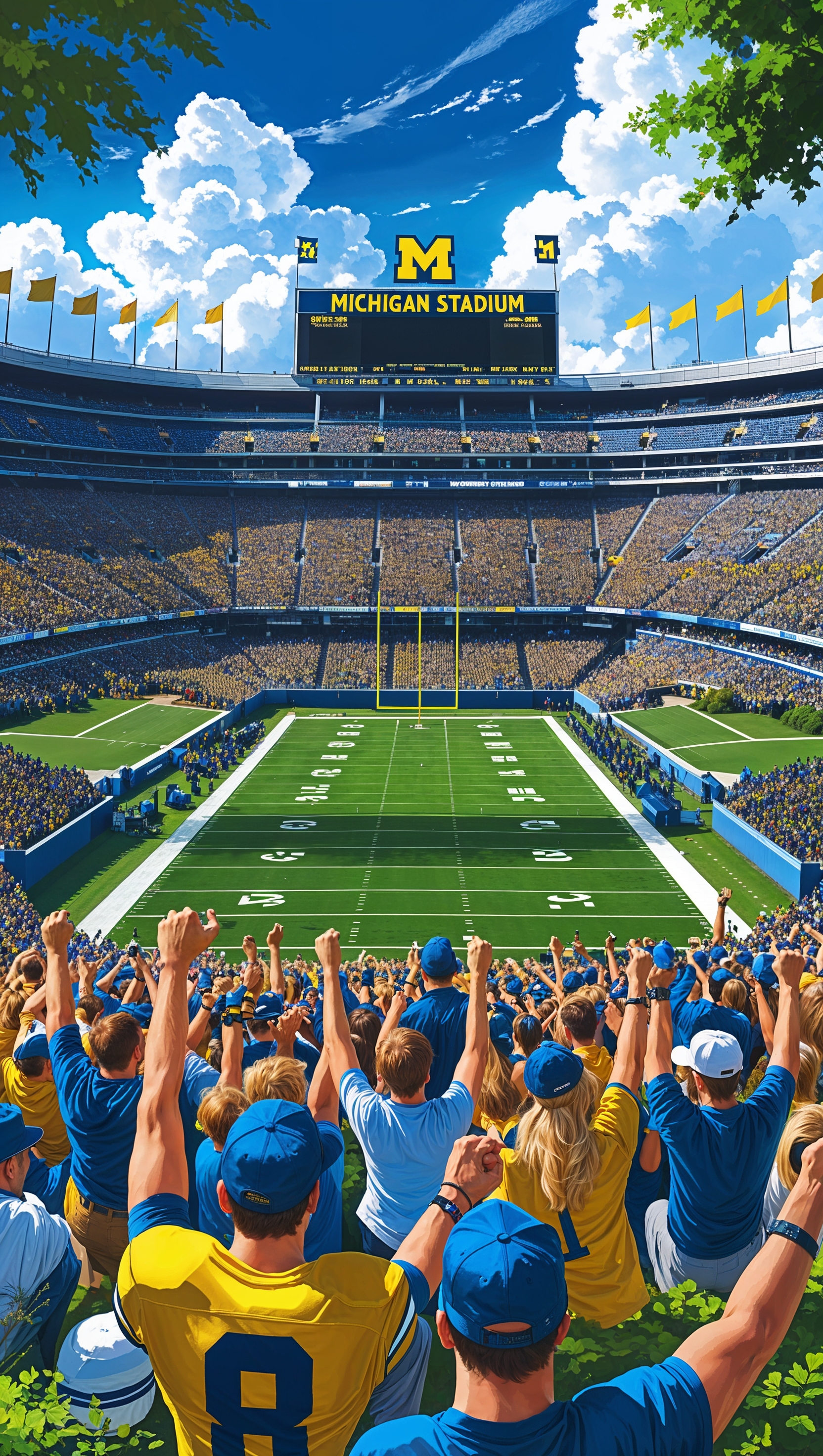 An image of Michigan stadium on a bright day filled with spectators