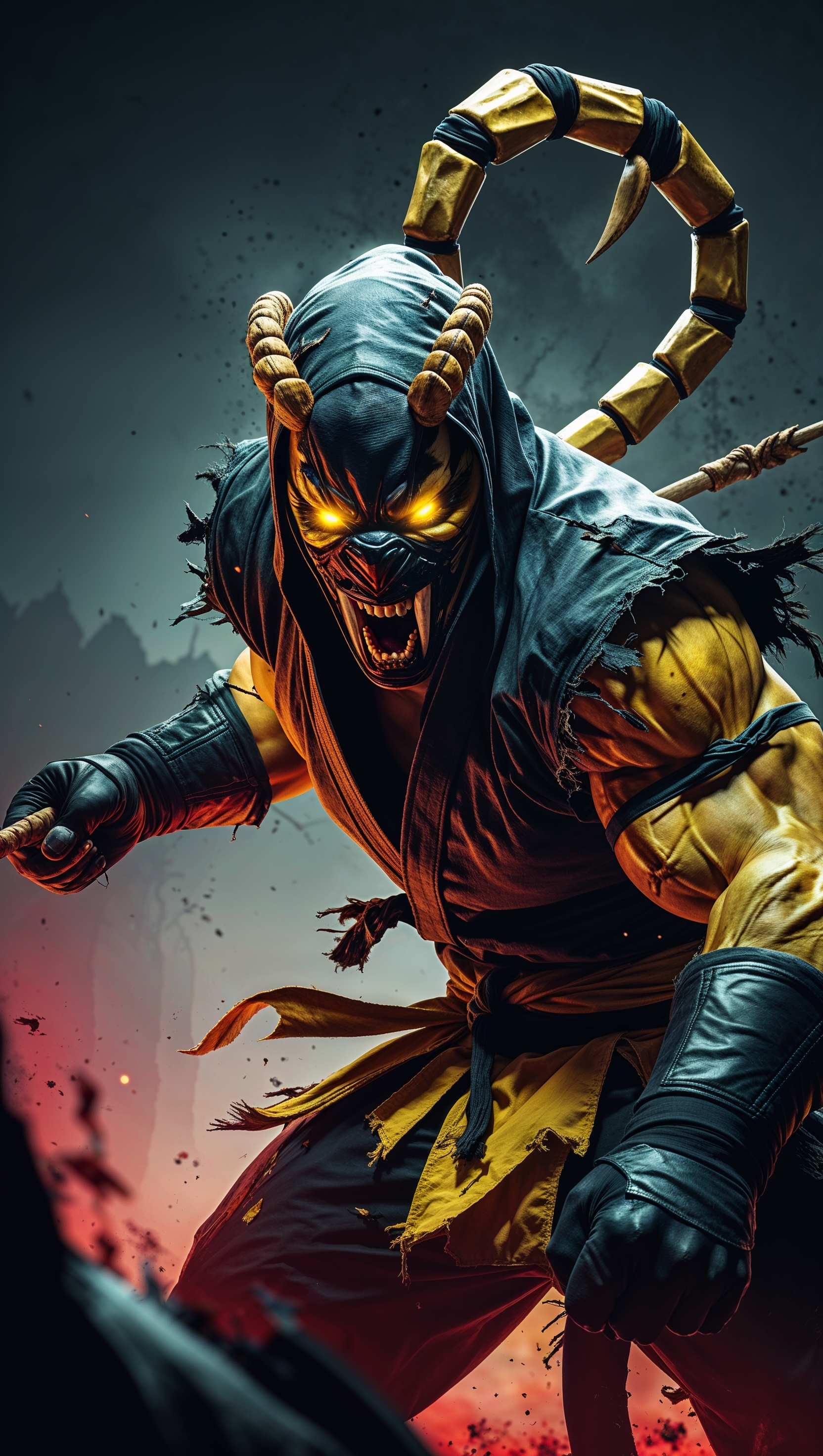 iPhone wallpaper featuring Scorpion attacking