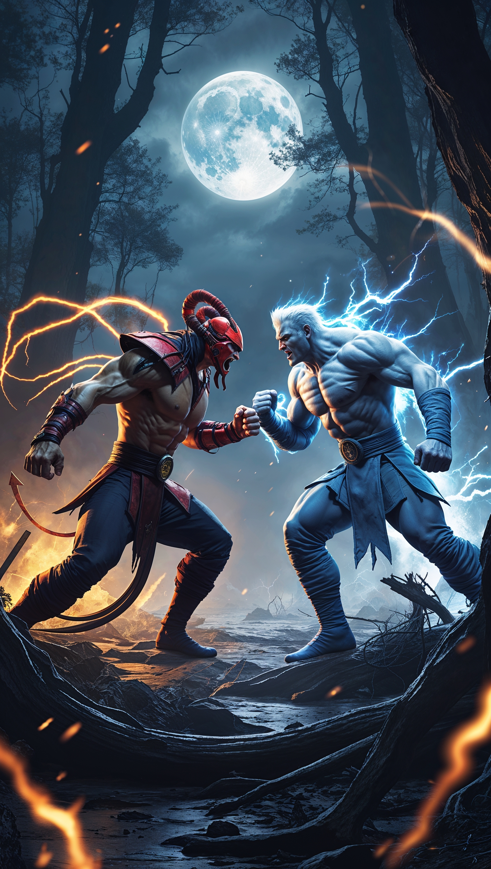 Mortal Kombat battle scene in forest iPhone wallpaper