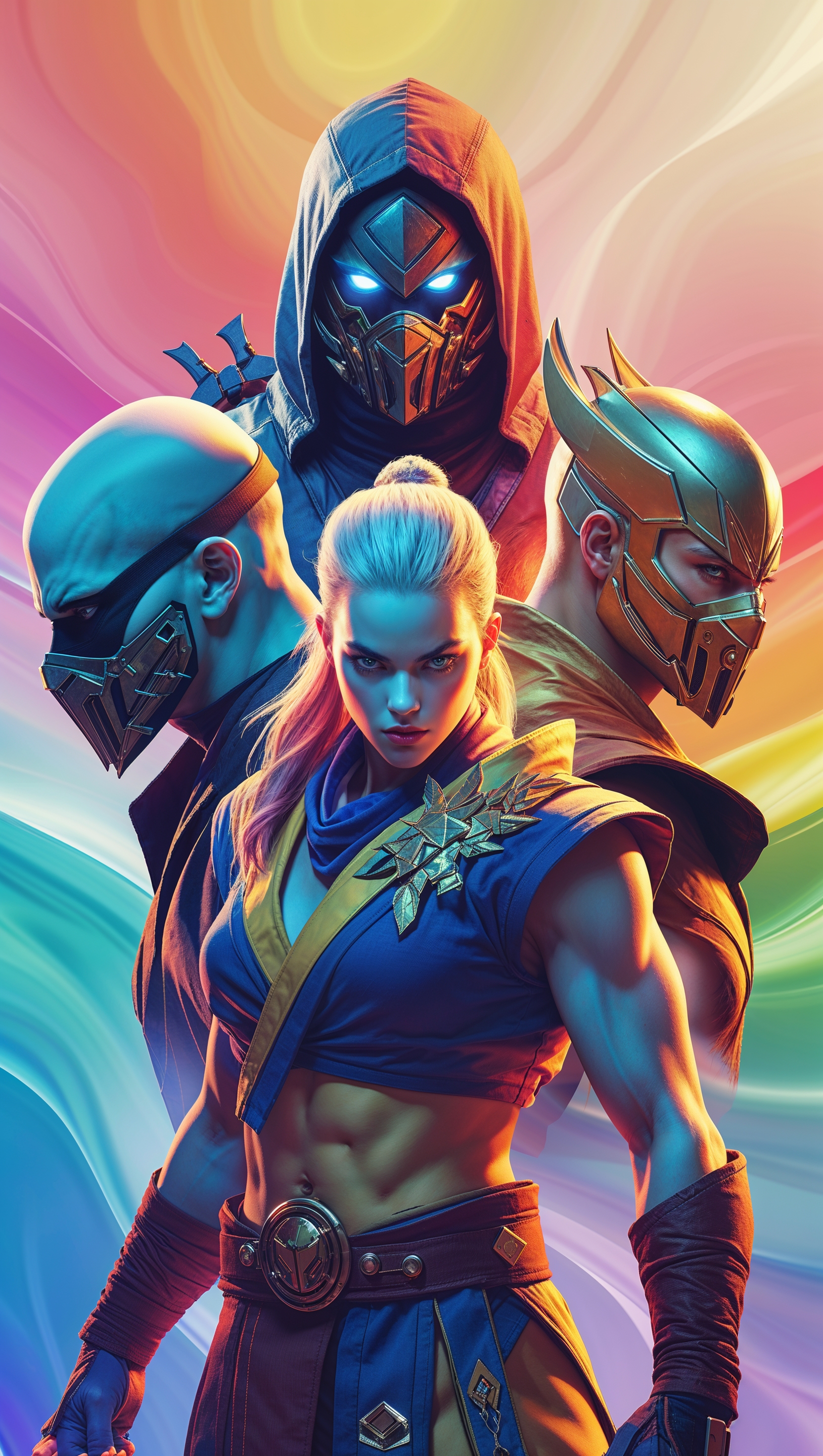 Mortal Kombat characters combined with rainbow background iPhone wallpaper