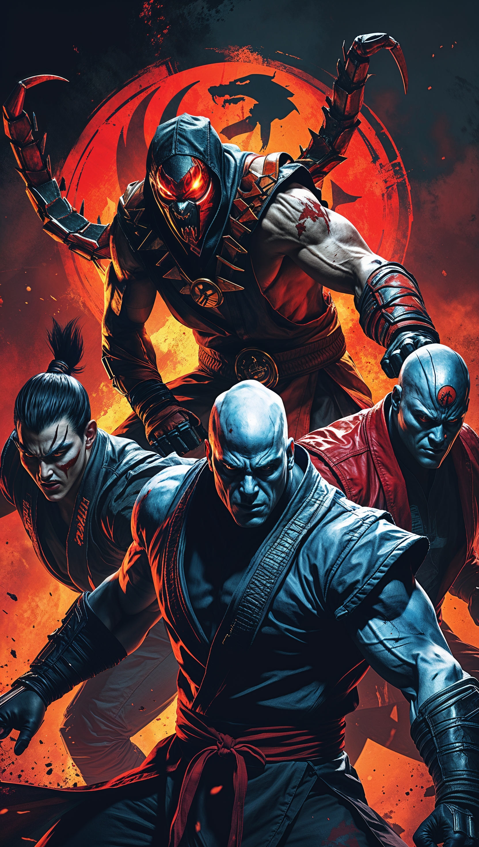 iPhone wallpaper with Mortal Kombat characters in fighting pose
