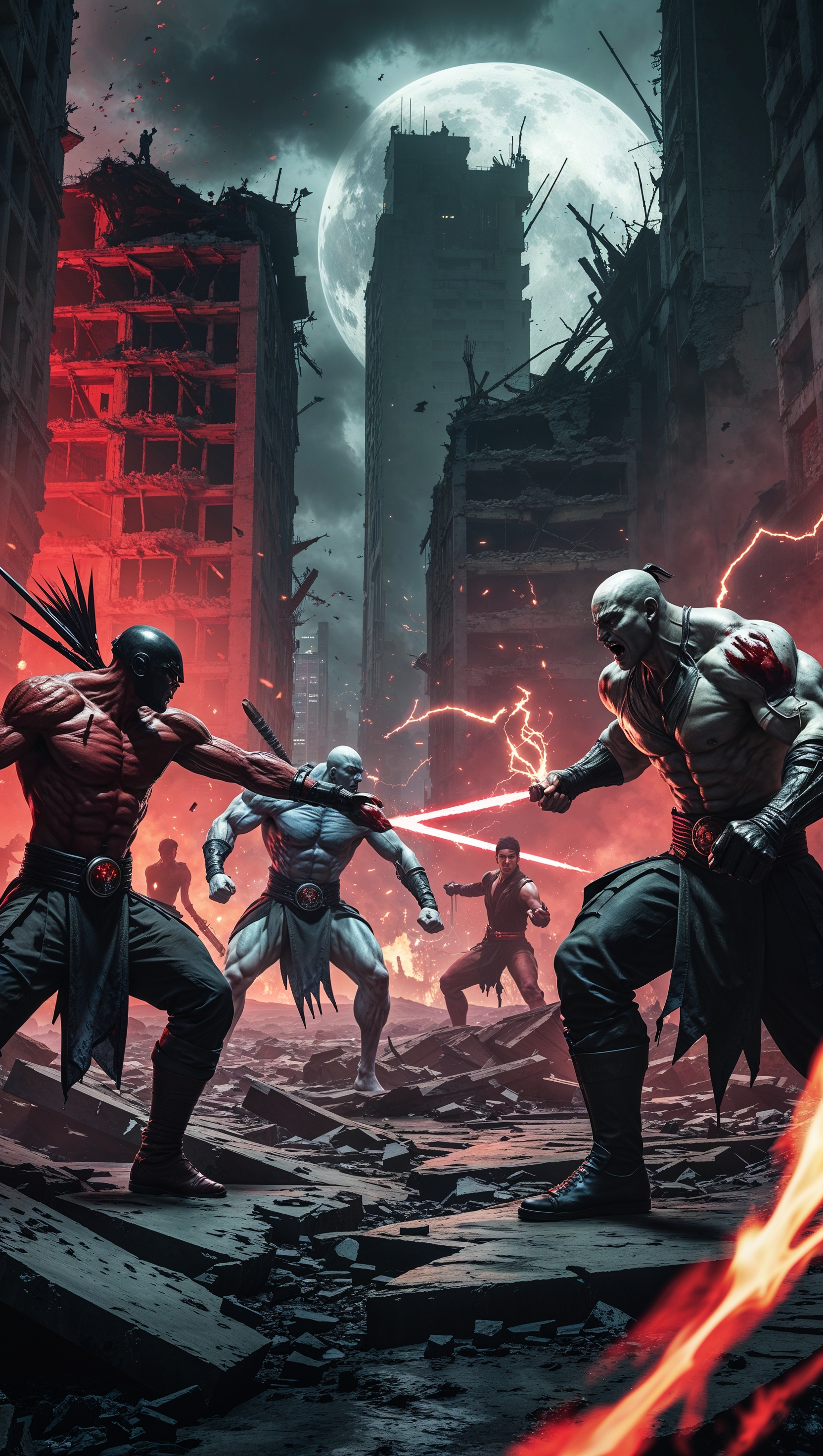 iPhone wallpaper depicting bloody Mortal Kombat battle scene