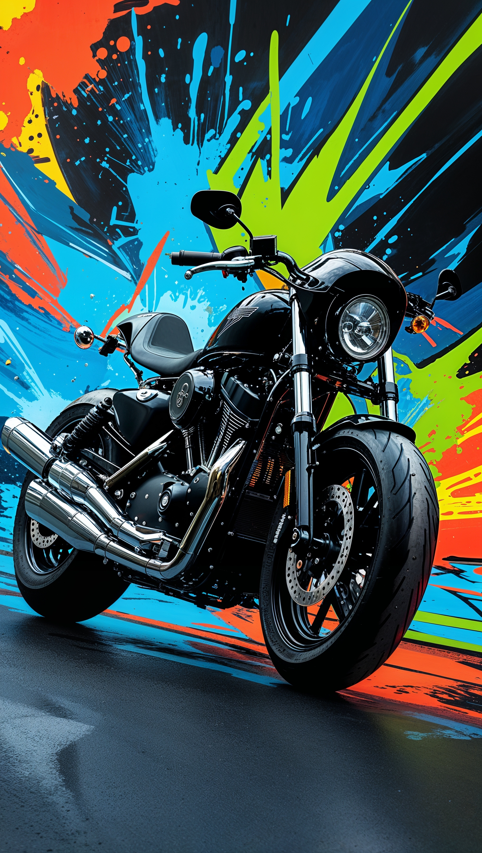 Motorcycle with abstract graphic background