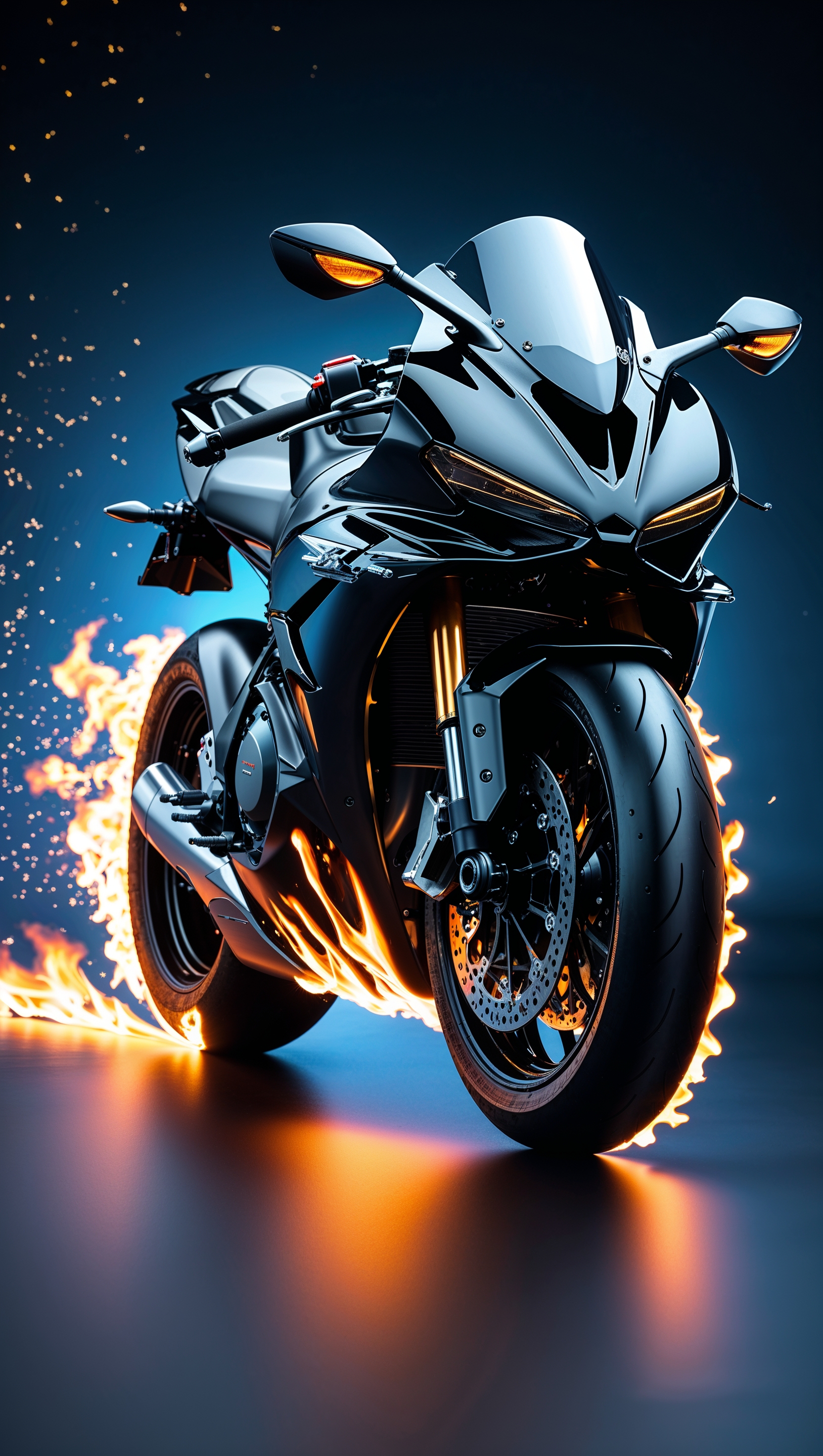Motorcycle with fire effects on the tires