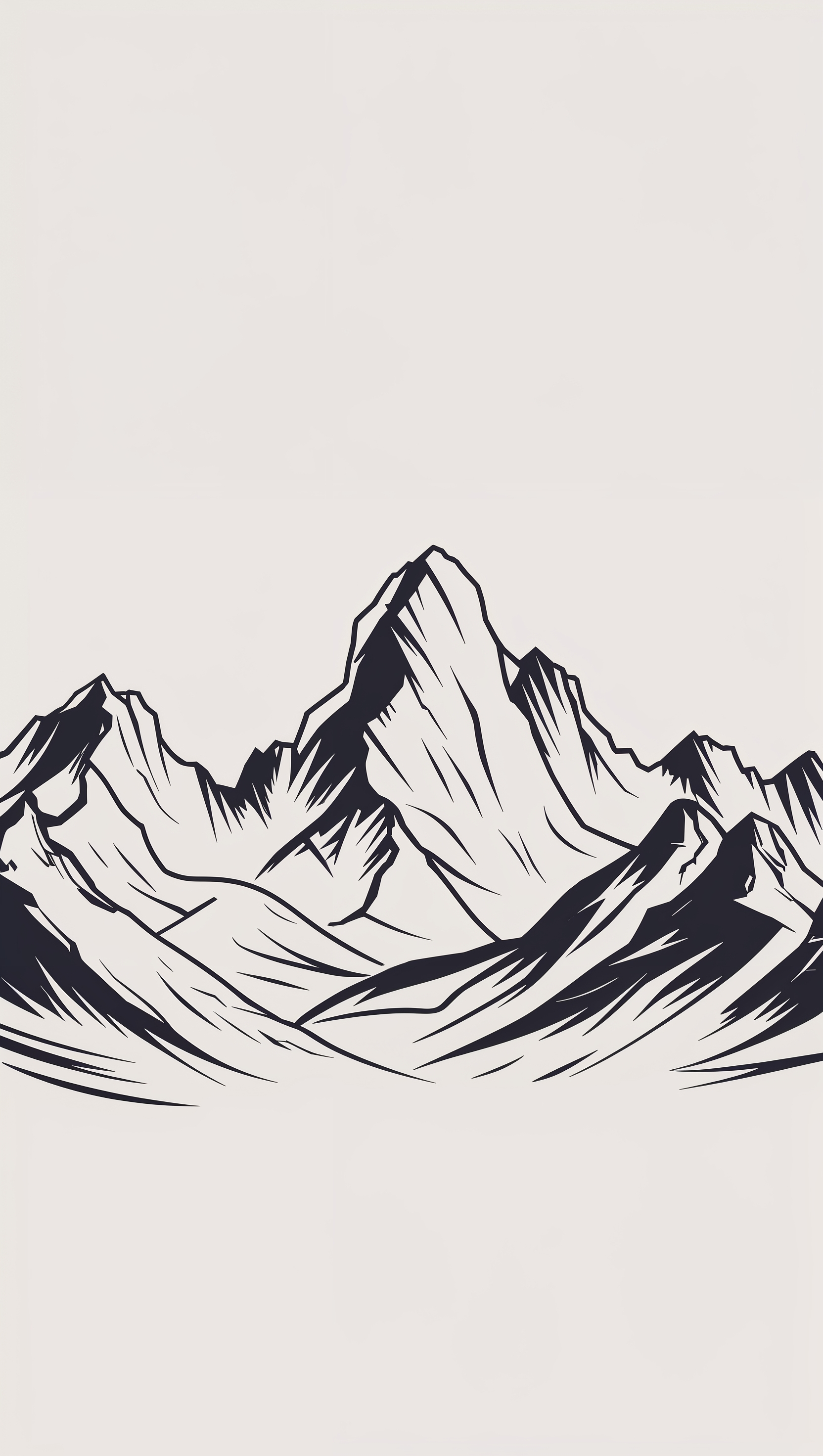 Minimalist line art of mountain silhouette, black and white
