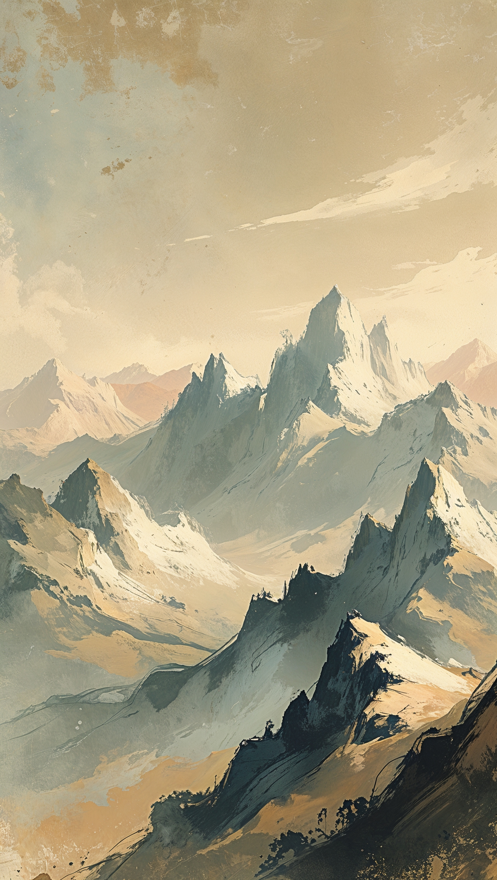 Vintage painting style mountain background for iPhone