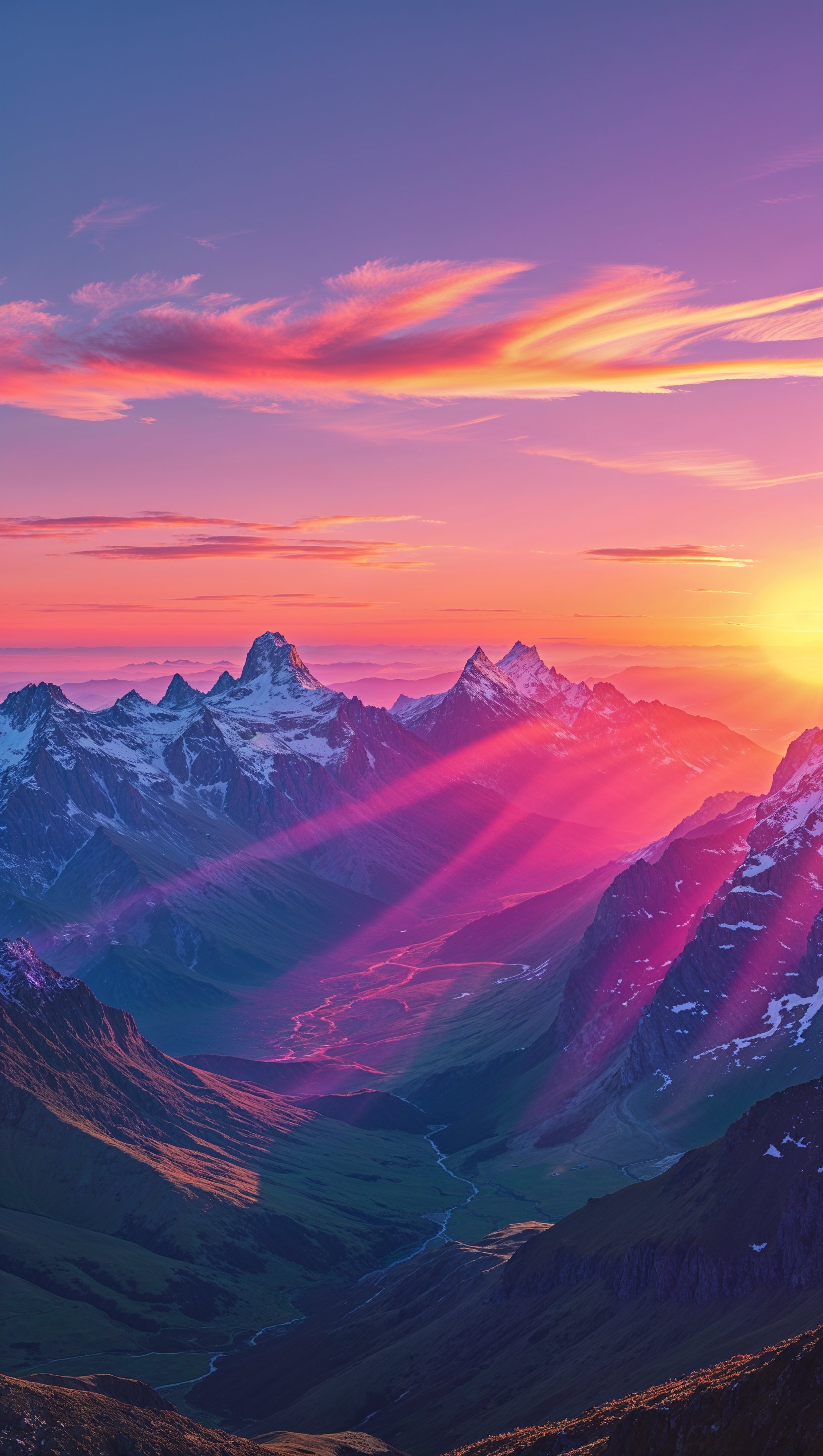 Colorful sunset over a mountain range, iPhone background
