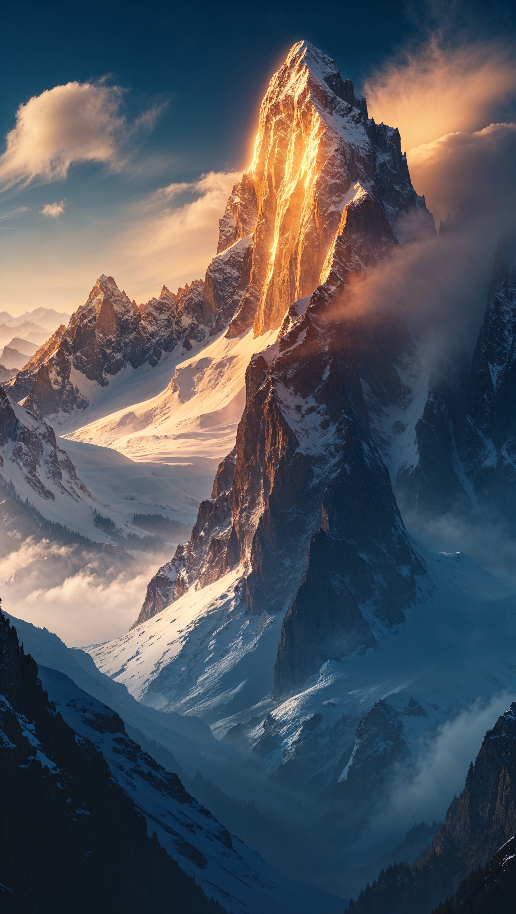 Cinematic mountain background with dramatic lighting, wallpaper for iPhone