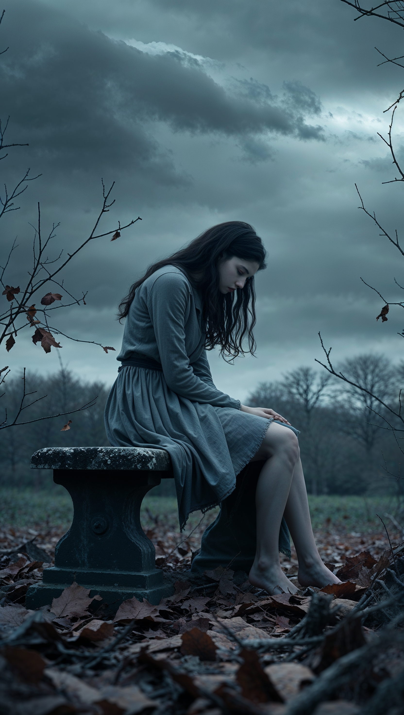 Design a wallpaper with a melancholic scene from a drama movie