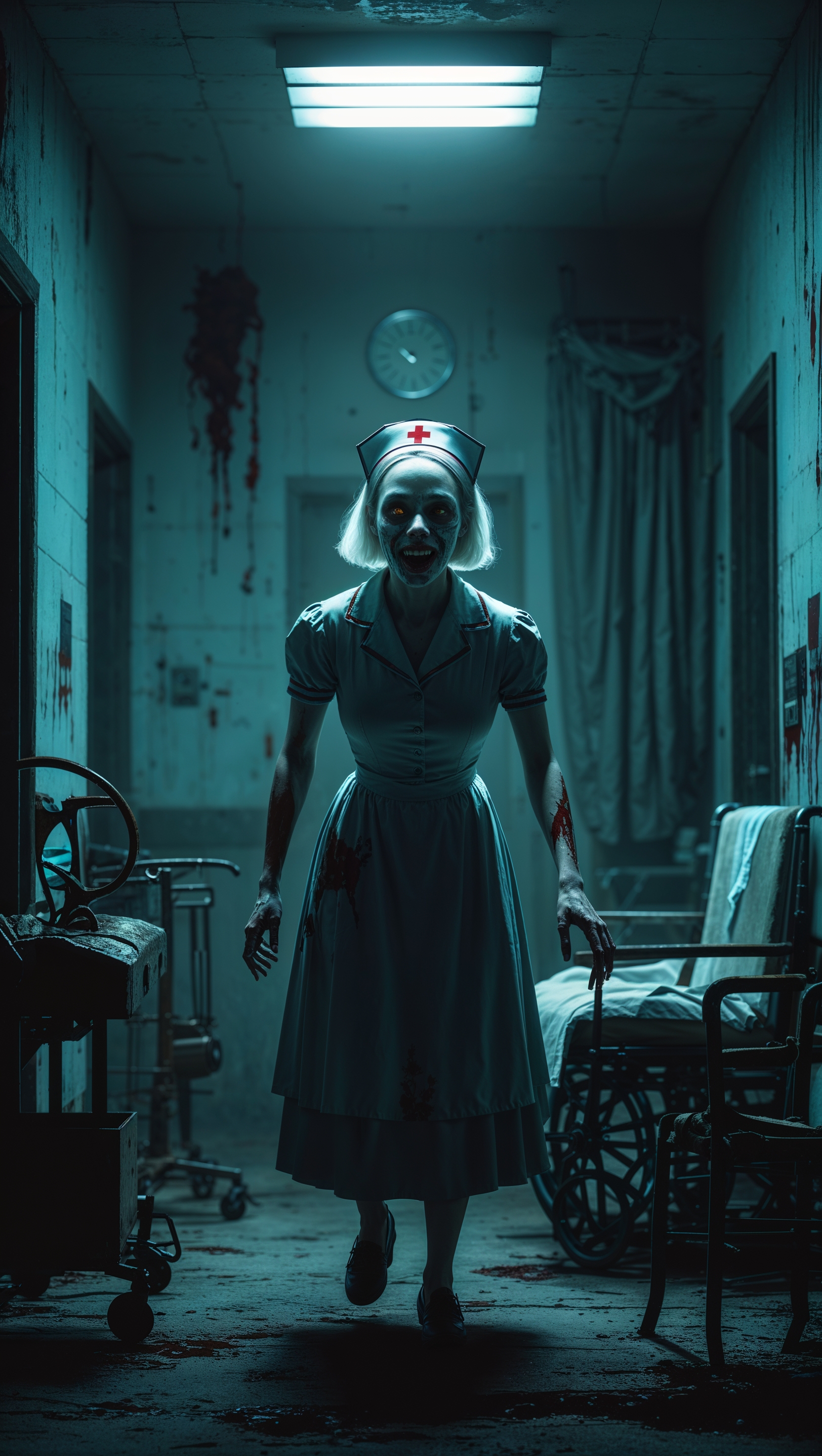 Design a wallpaper from a horrifying scene in a horror movie