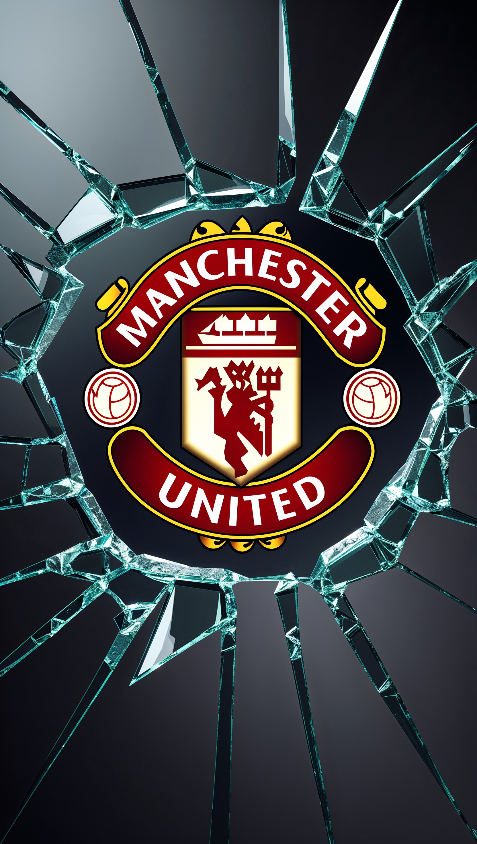 MUFC logo on shattered glass effect