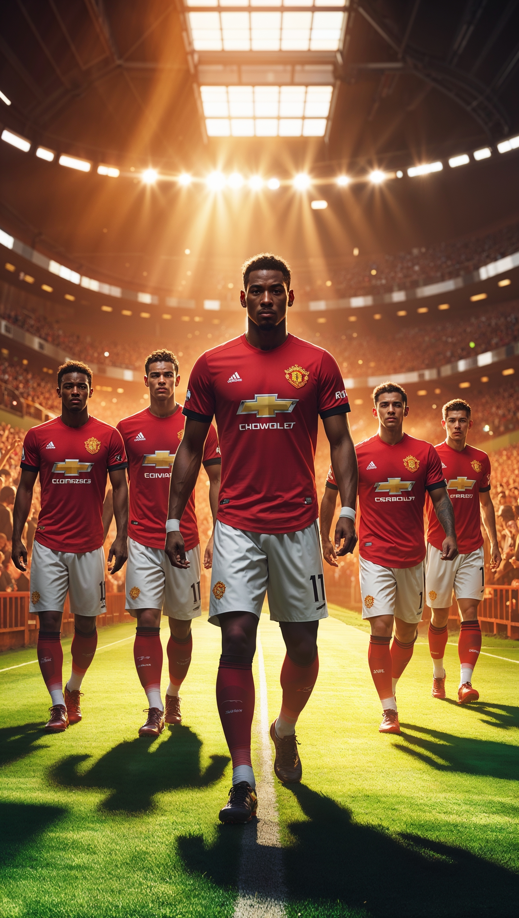 MUFC players walking out of tunnel, dramatic lighting