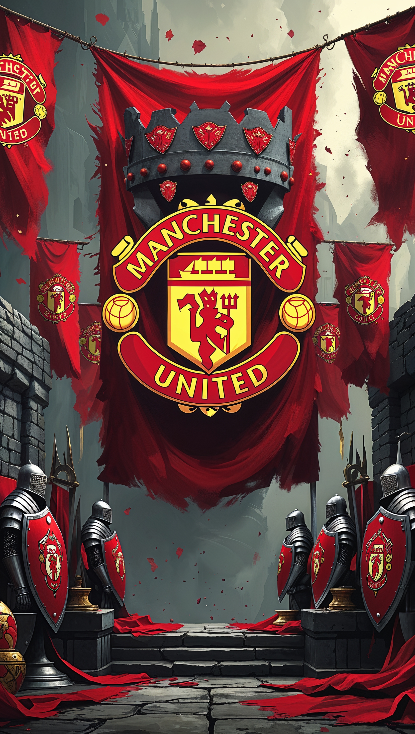 MUFC theme in Game of Thrones style, with banners and armor
