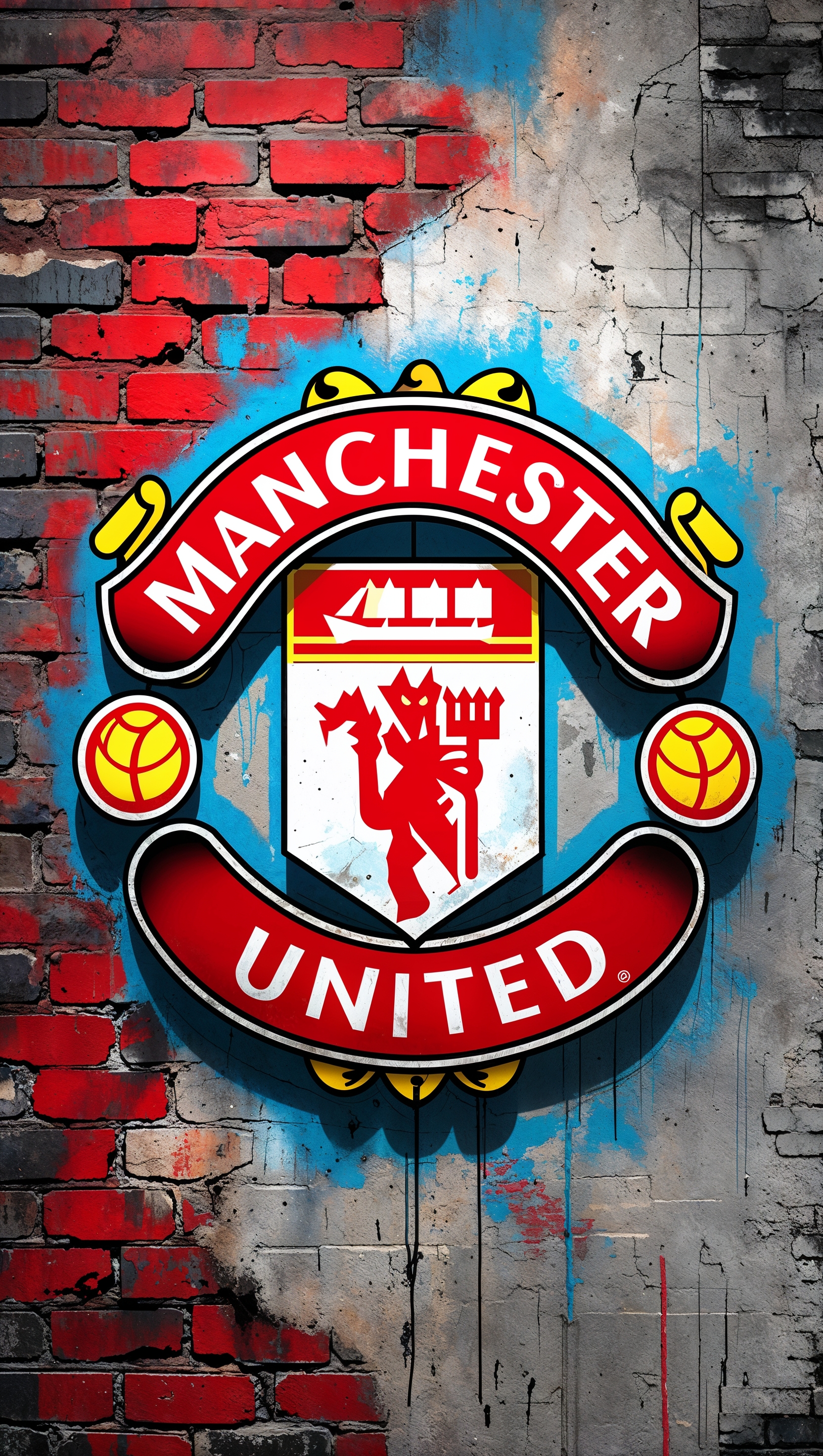 MUFC graffiti art on brick wall