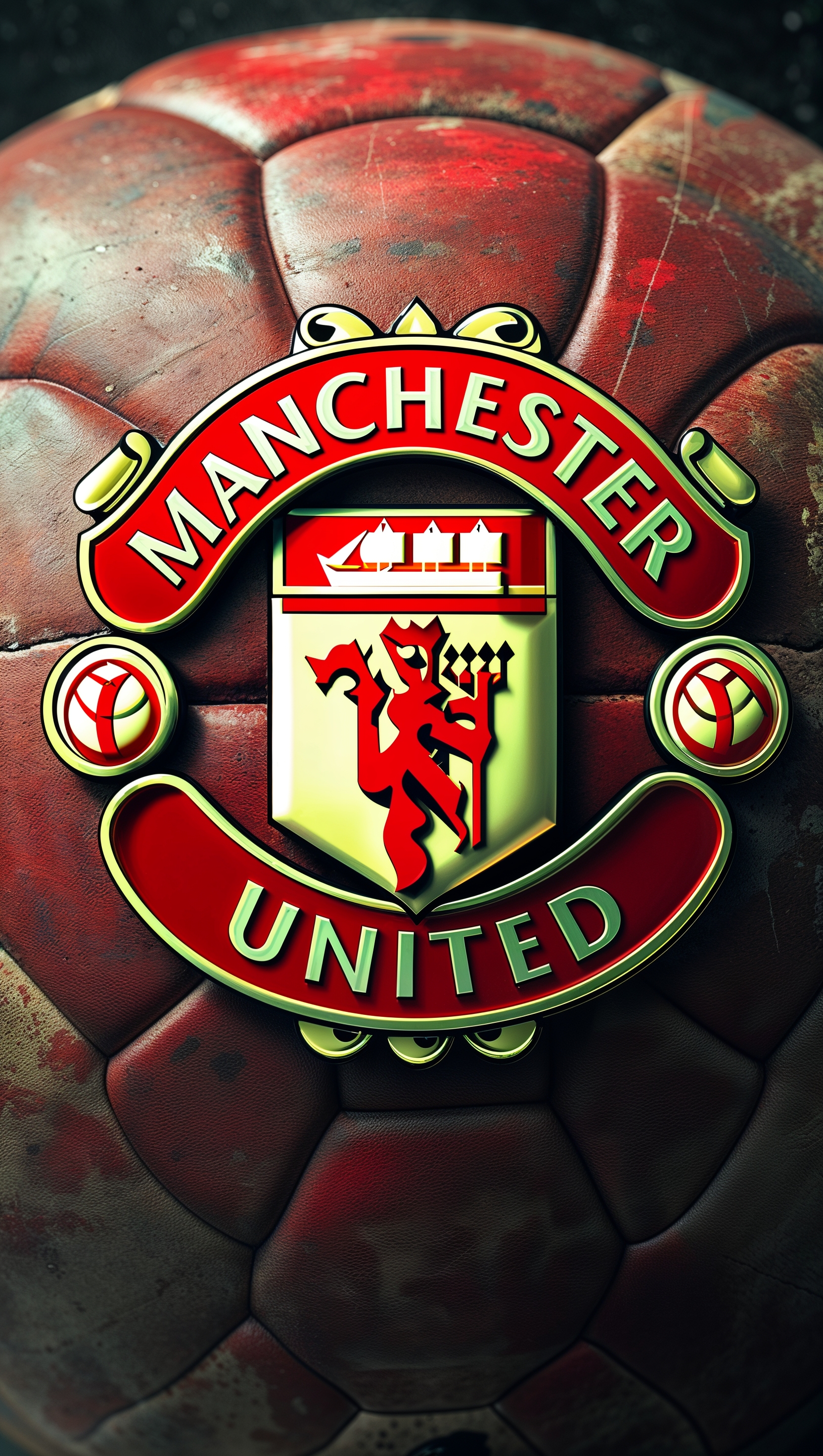 MUFC crest on football texture background