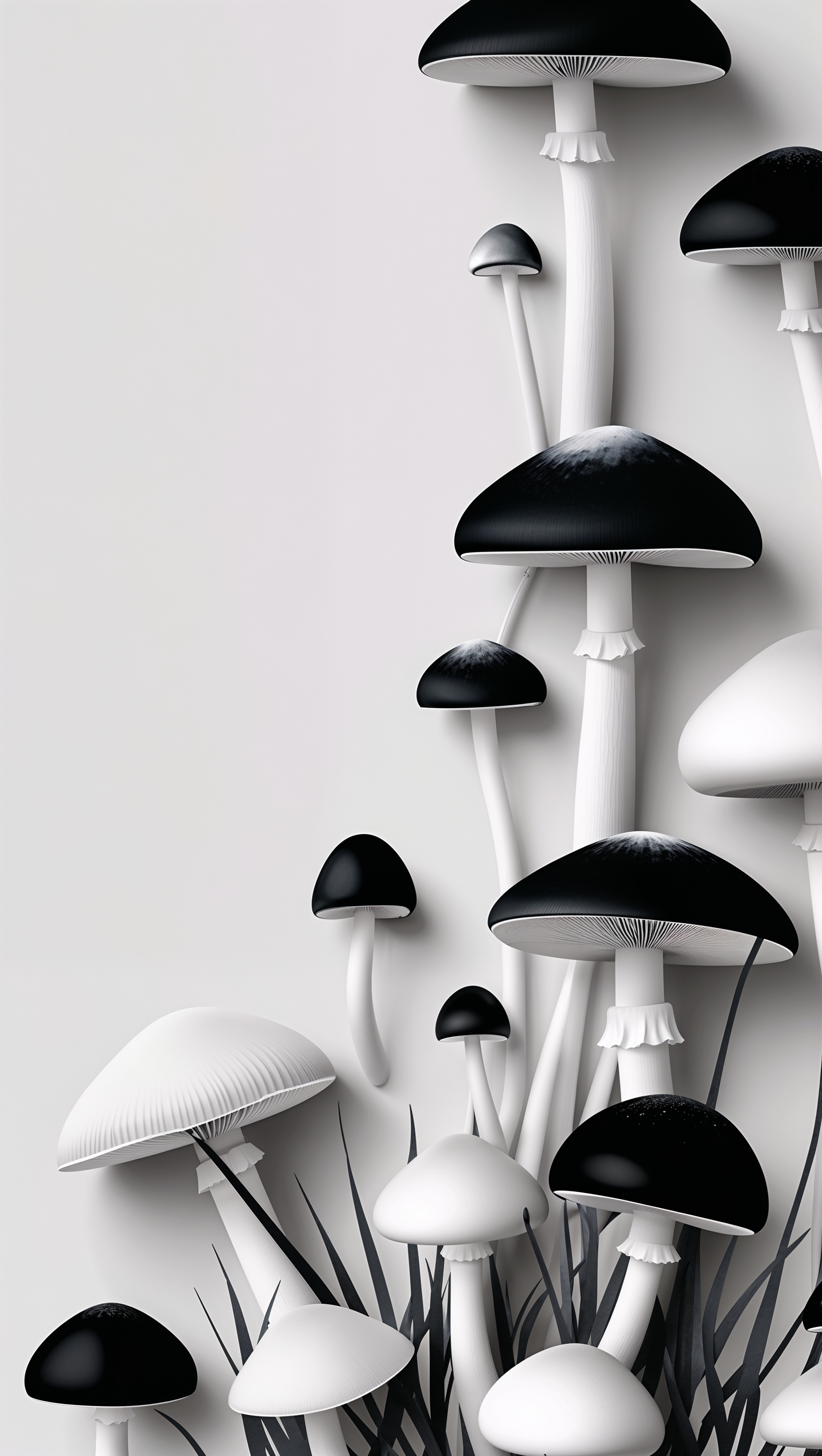 iPhone wallpaper with black and white mushrooms in minimal style