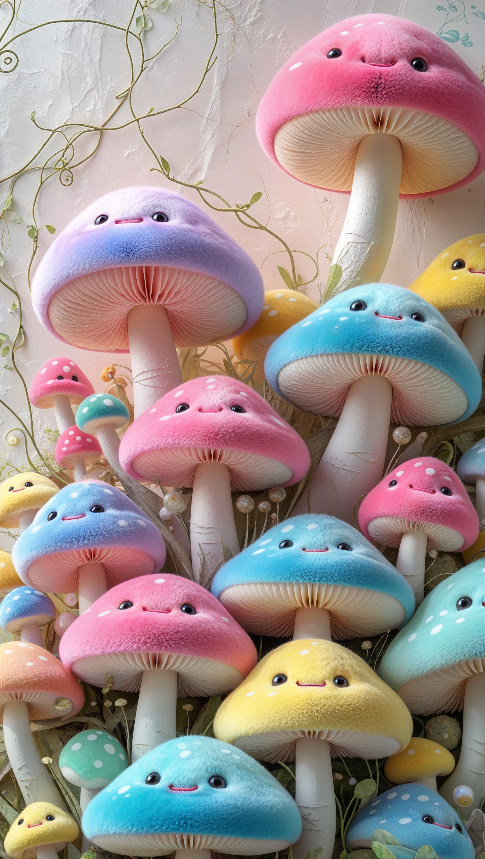 iPhone wallpaper with cute and plush mushrooms
