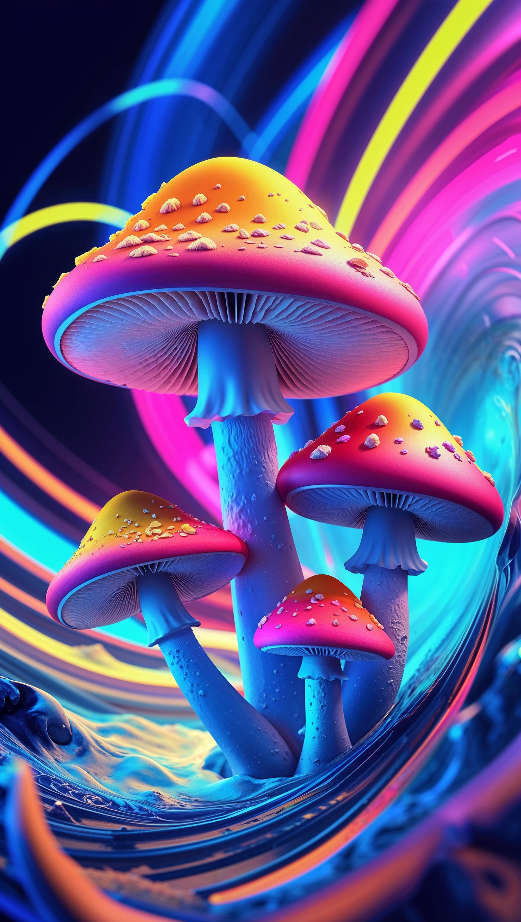 iPhone wallpaper with 3D mushrooms and vibrant colors
