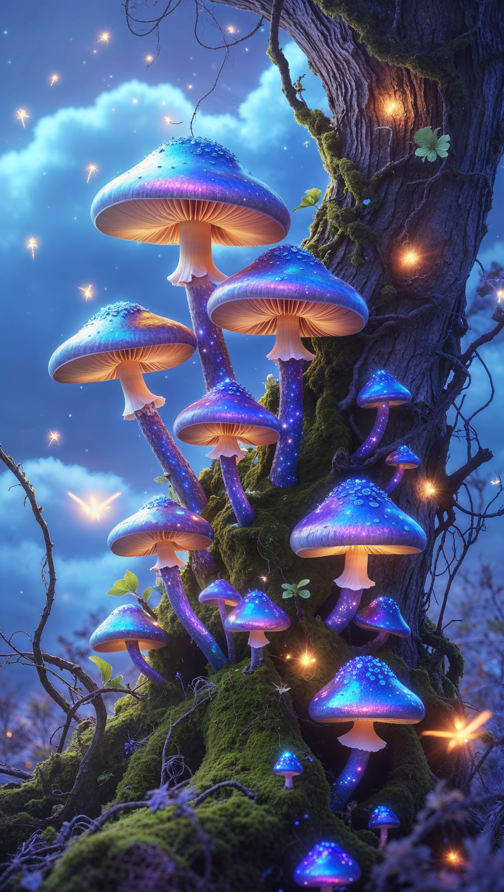 iPhone wallpaper with magical mushrooms in a fantasy world