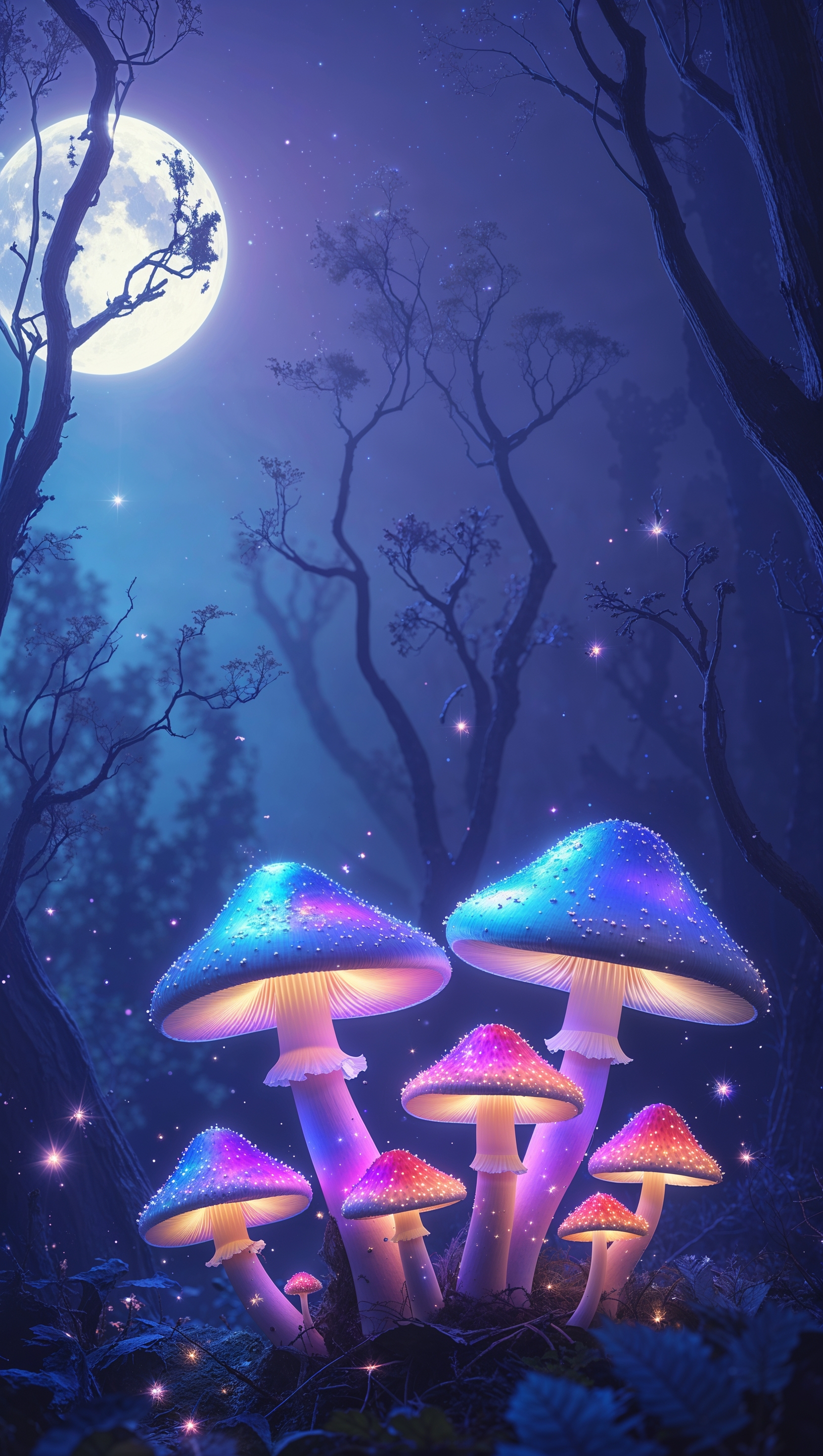 iPhone wallpaper with magical mushrooms and light effects