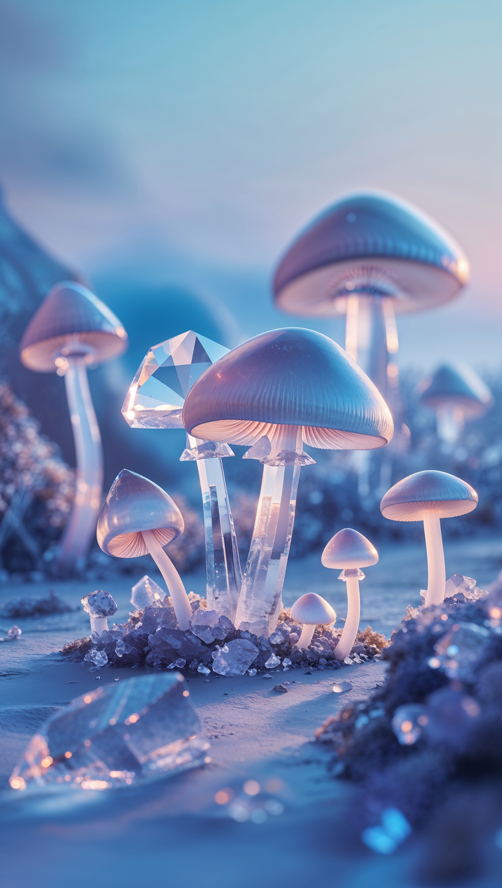 iPhone wallpaper with crystal and translucent mushrooms