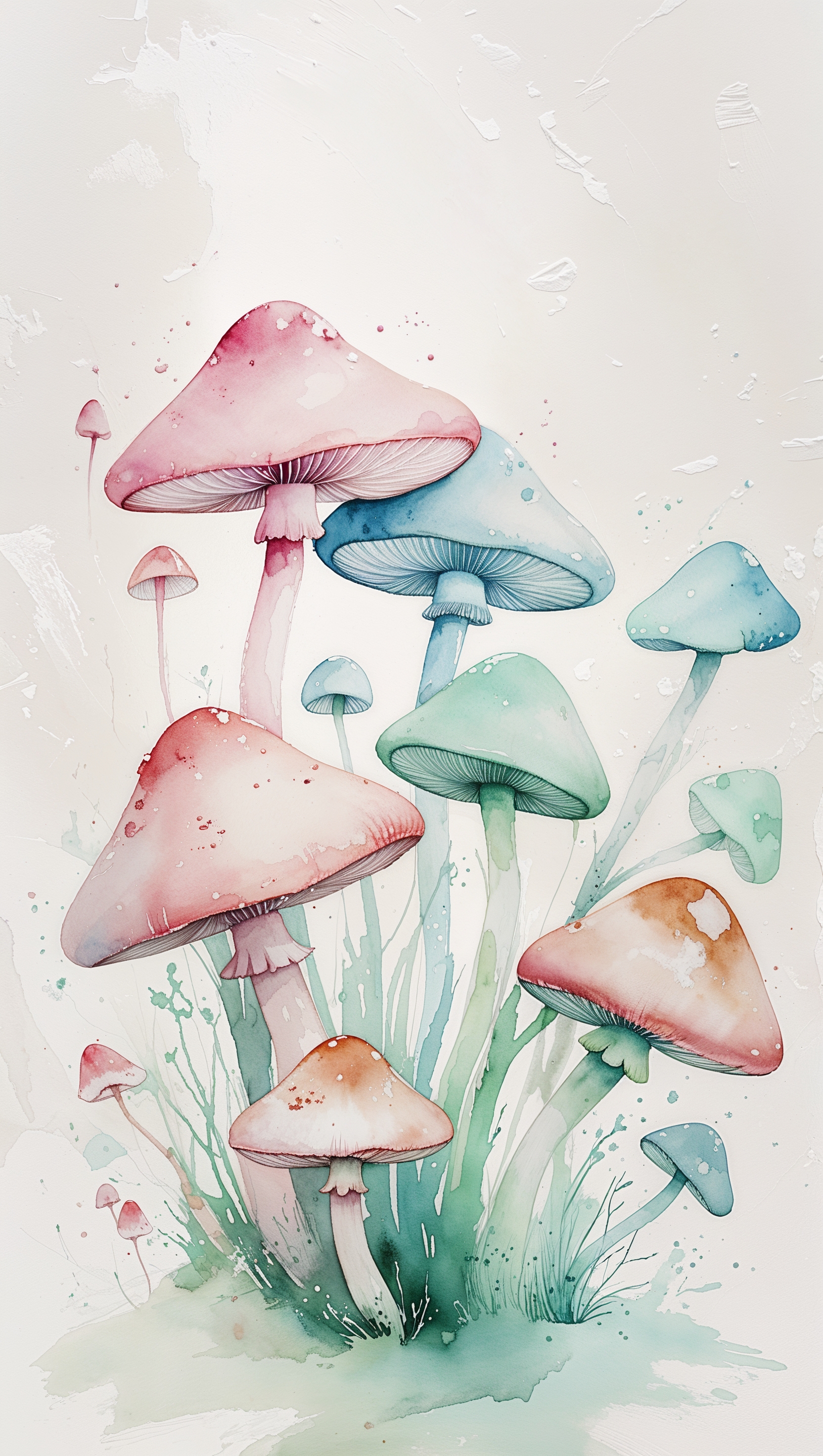 iPhone wallpaper with watercolor mushrooms and soft colors