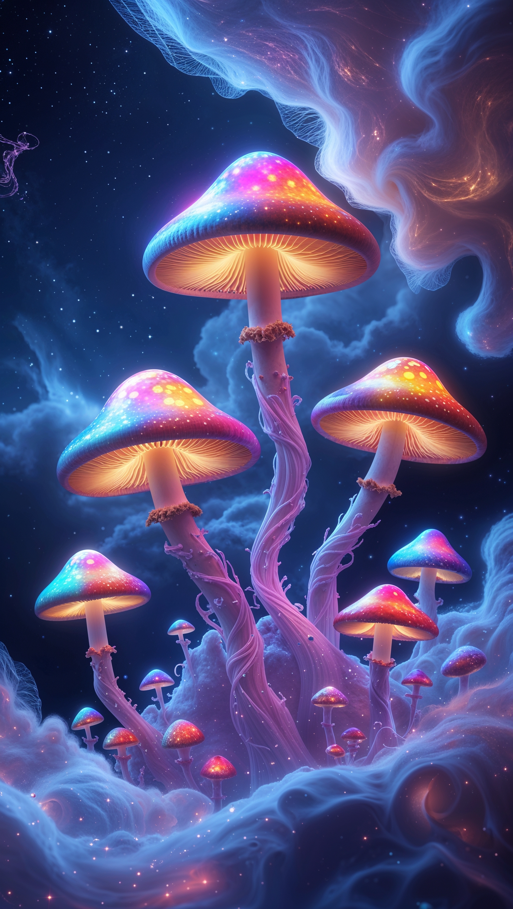 iPhone wallpaper with surreal mushrooms and strange shapes
