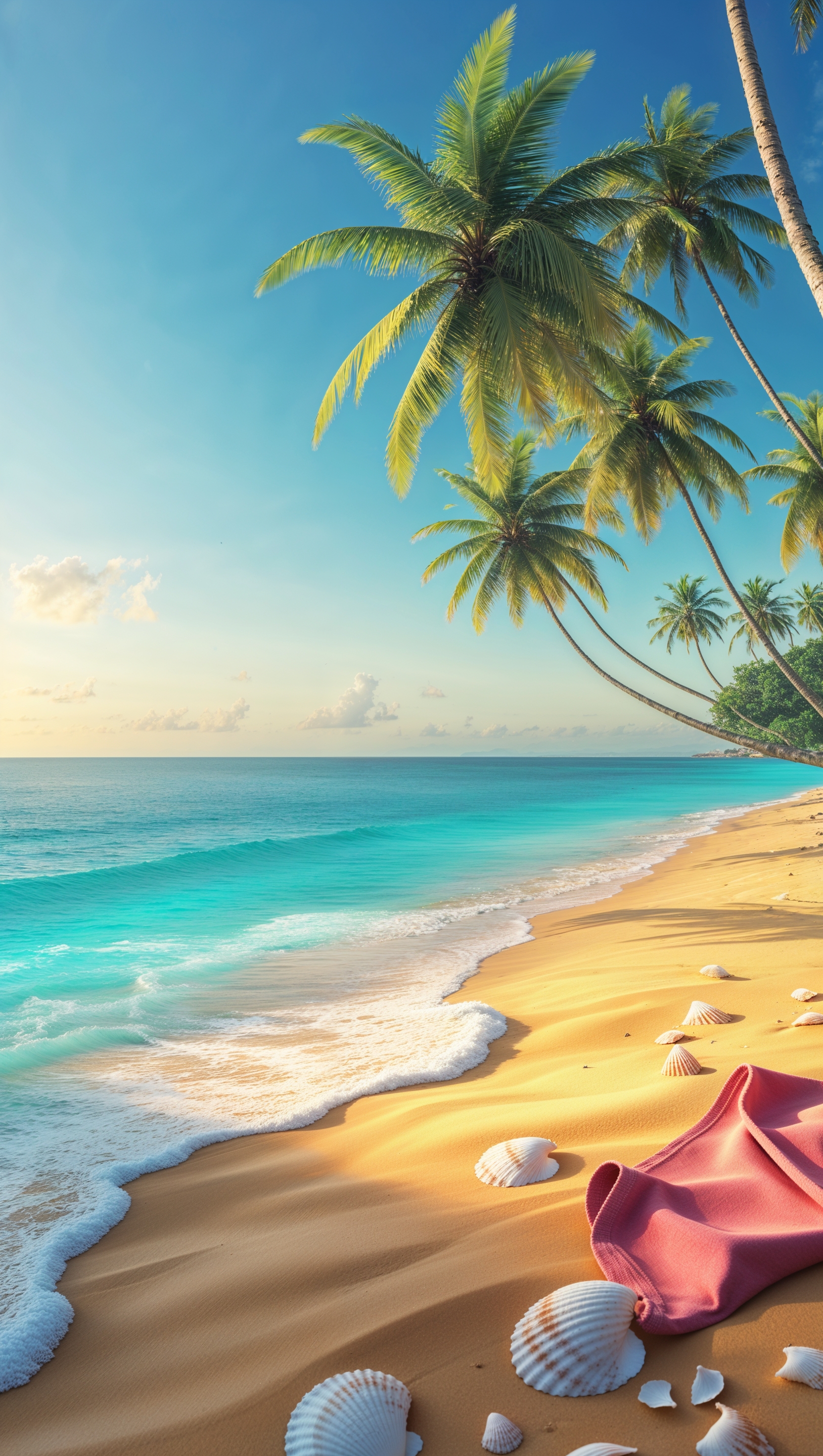 Tropical beach with palm trees and turquoise sea
