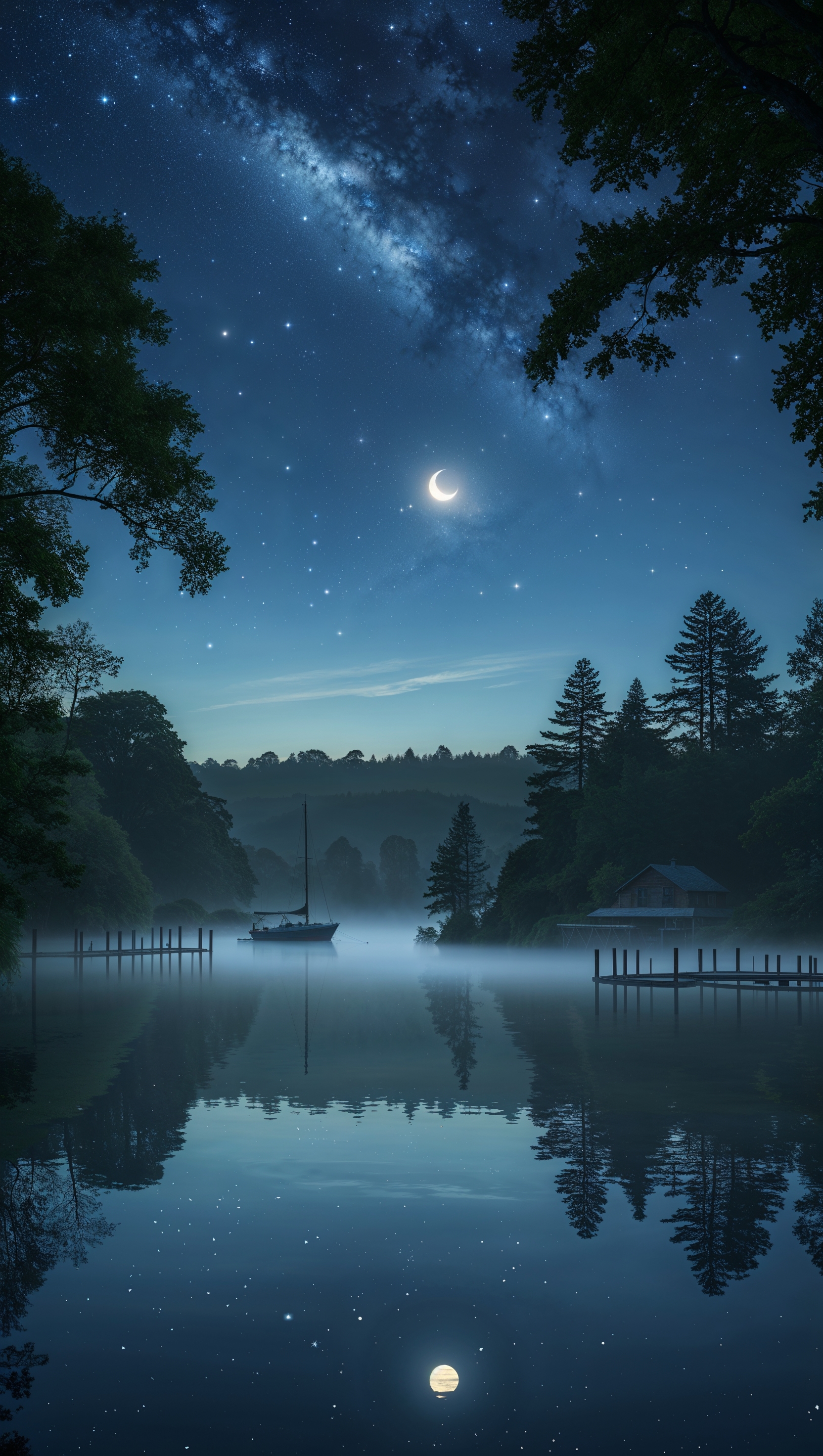 Starry sky above a calm lake