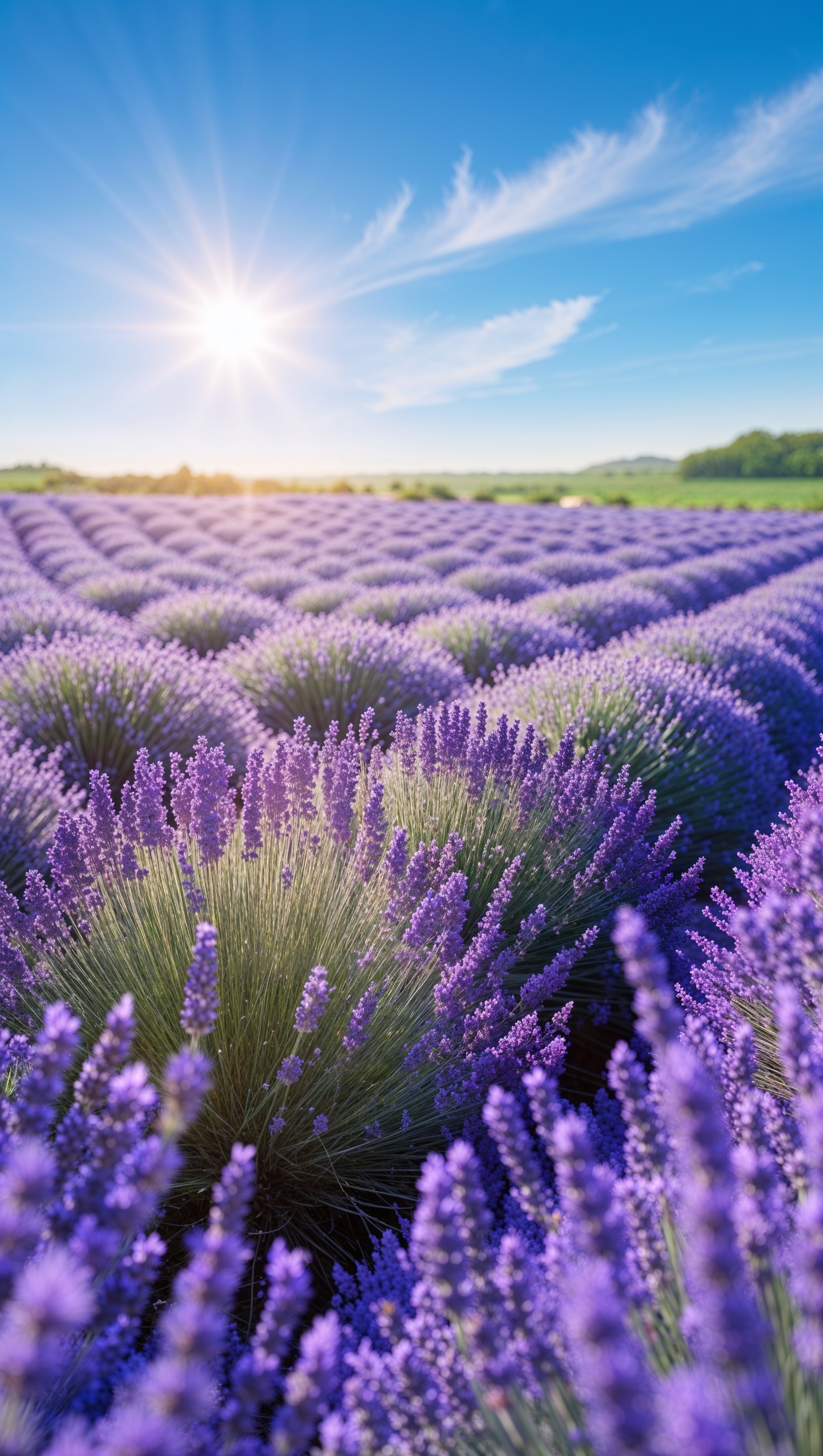 Lavender field under a bright blue sky