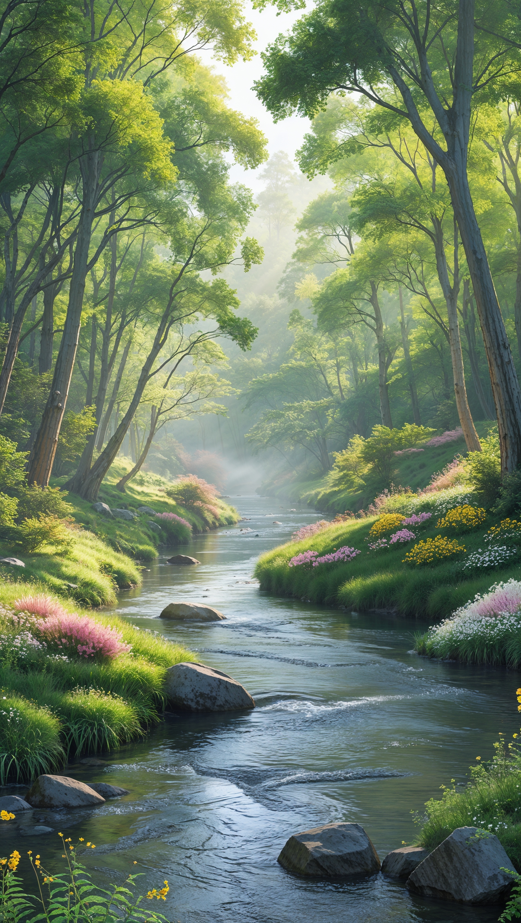 Flowing river in a summer forest