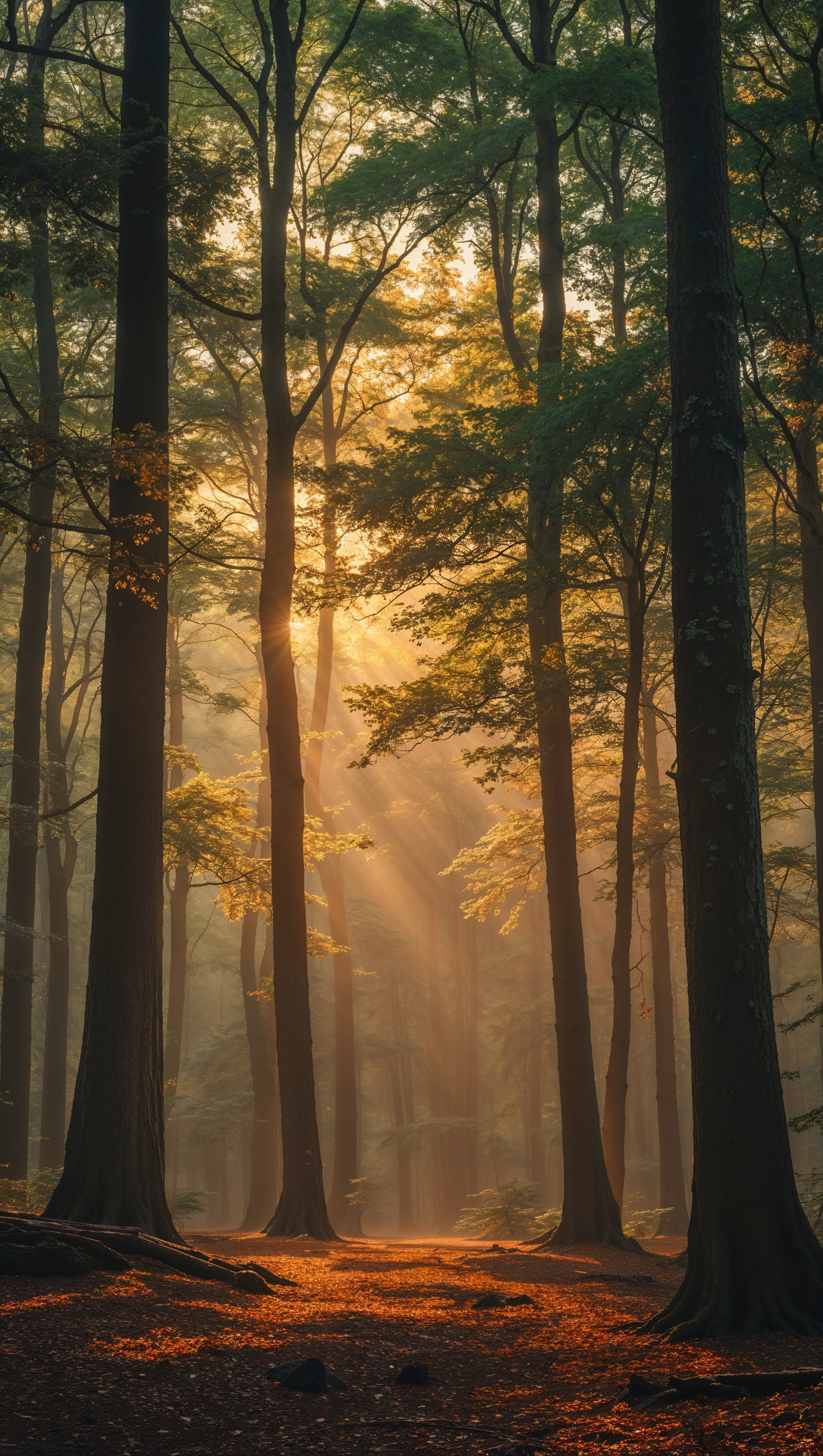Dense forest in golden hour light
