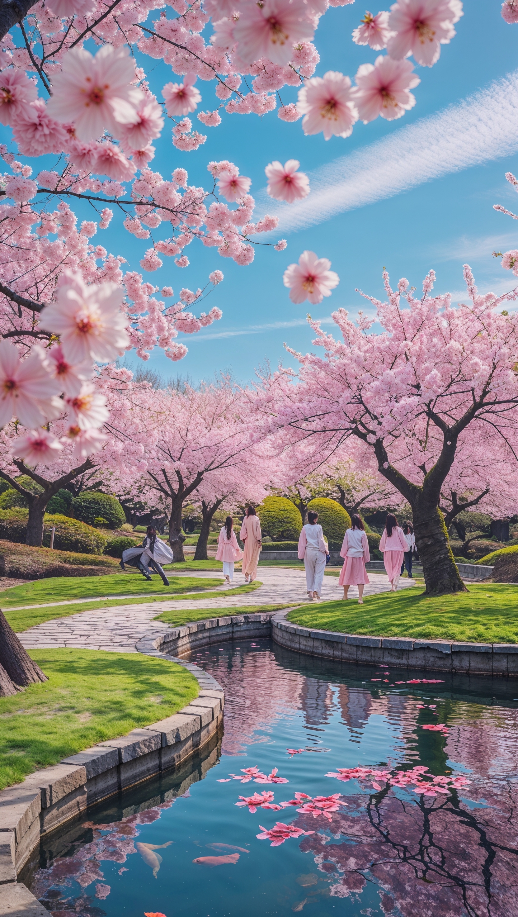 Cherry blossom garden in spring