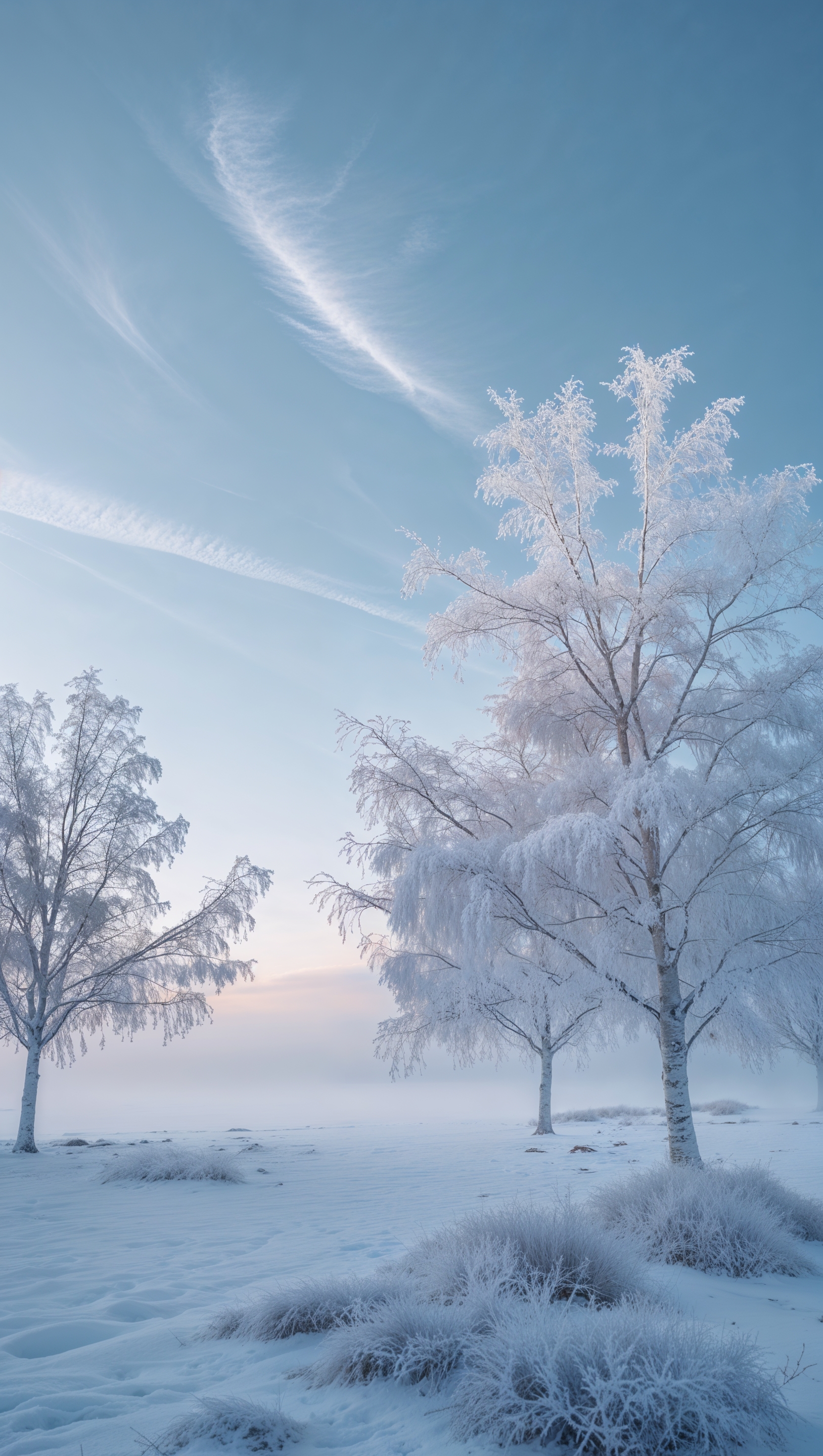 Winter landscape with frosty trees
