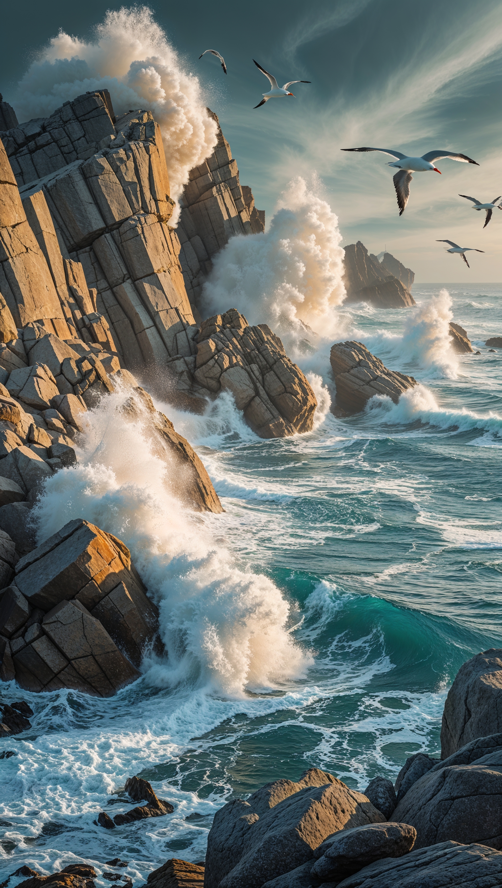 Rocky coast with crashing waves