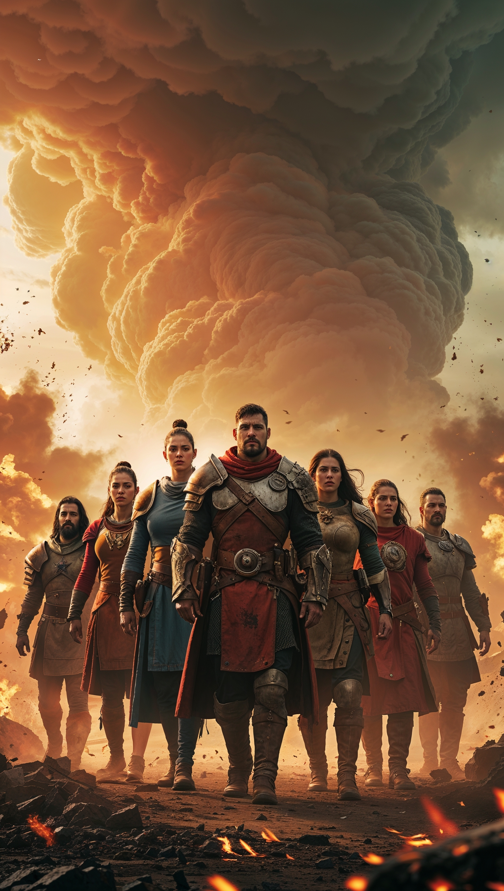Epic image of the team on a battlefield with cinematic effects