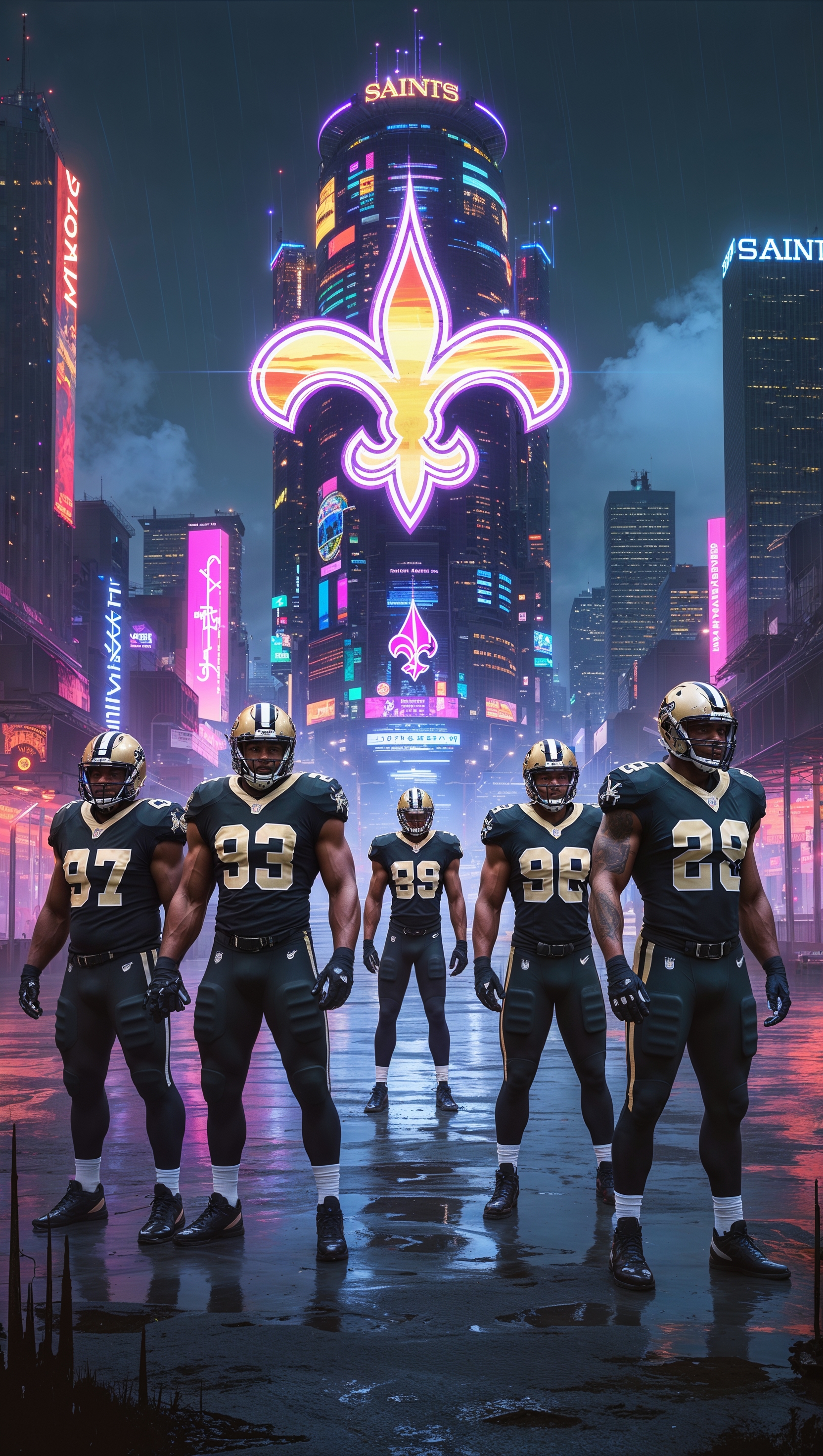 Cyberpunk digital painting of the New Orleans Saints