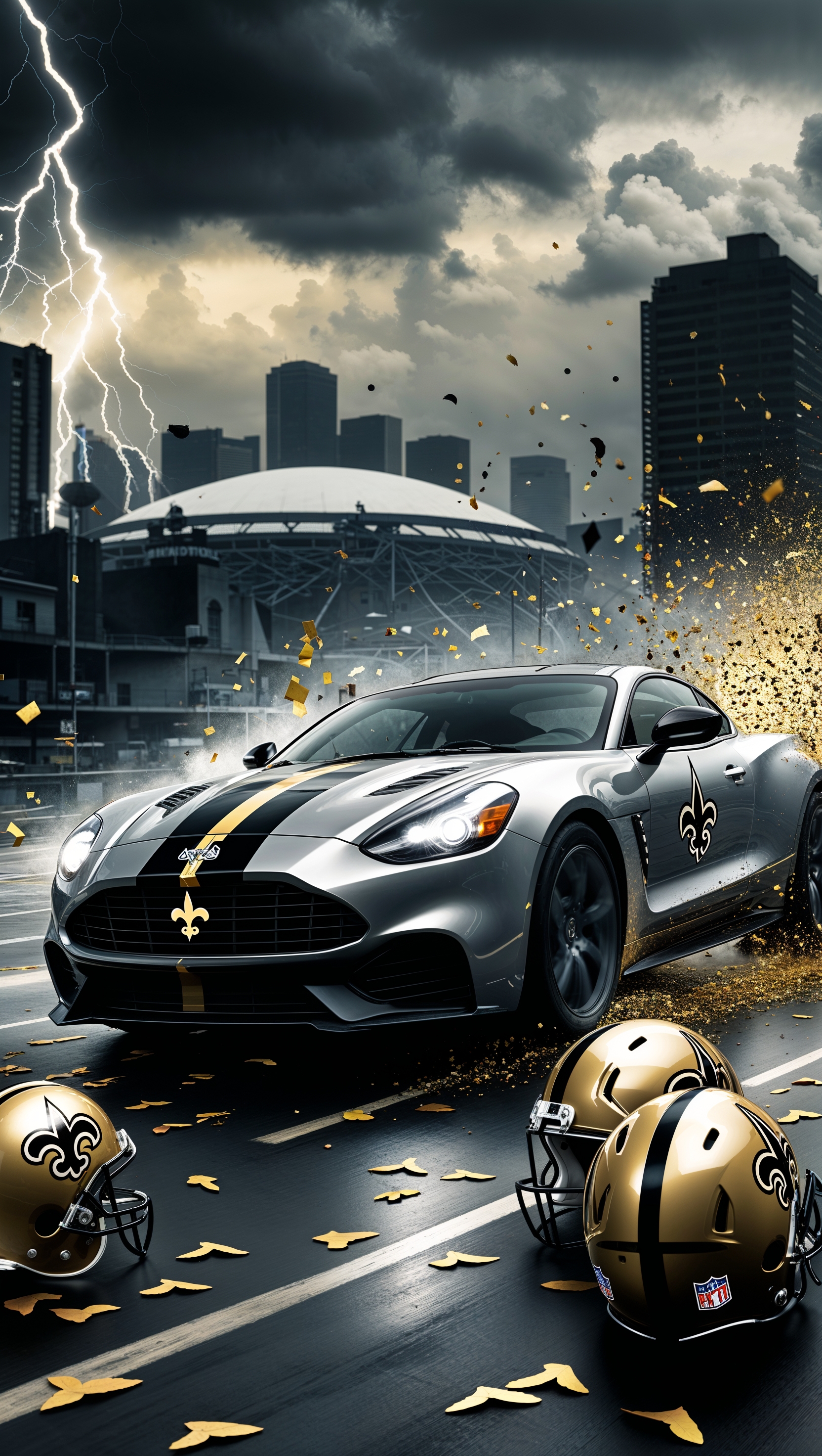 Conceptual image of power and speed with a New Orleans Saints theme