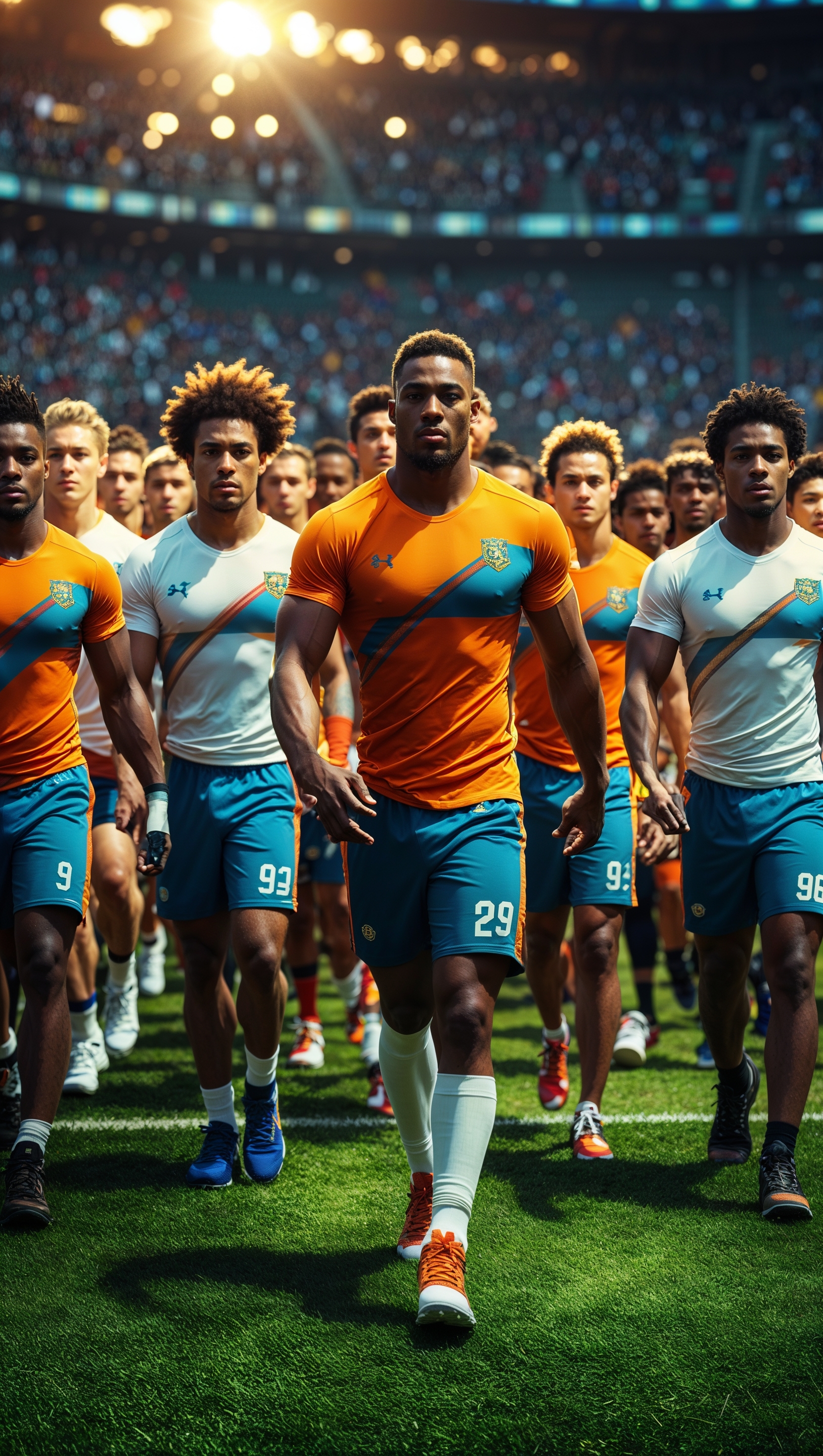 Cinematic image of the team entering the field