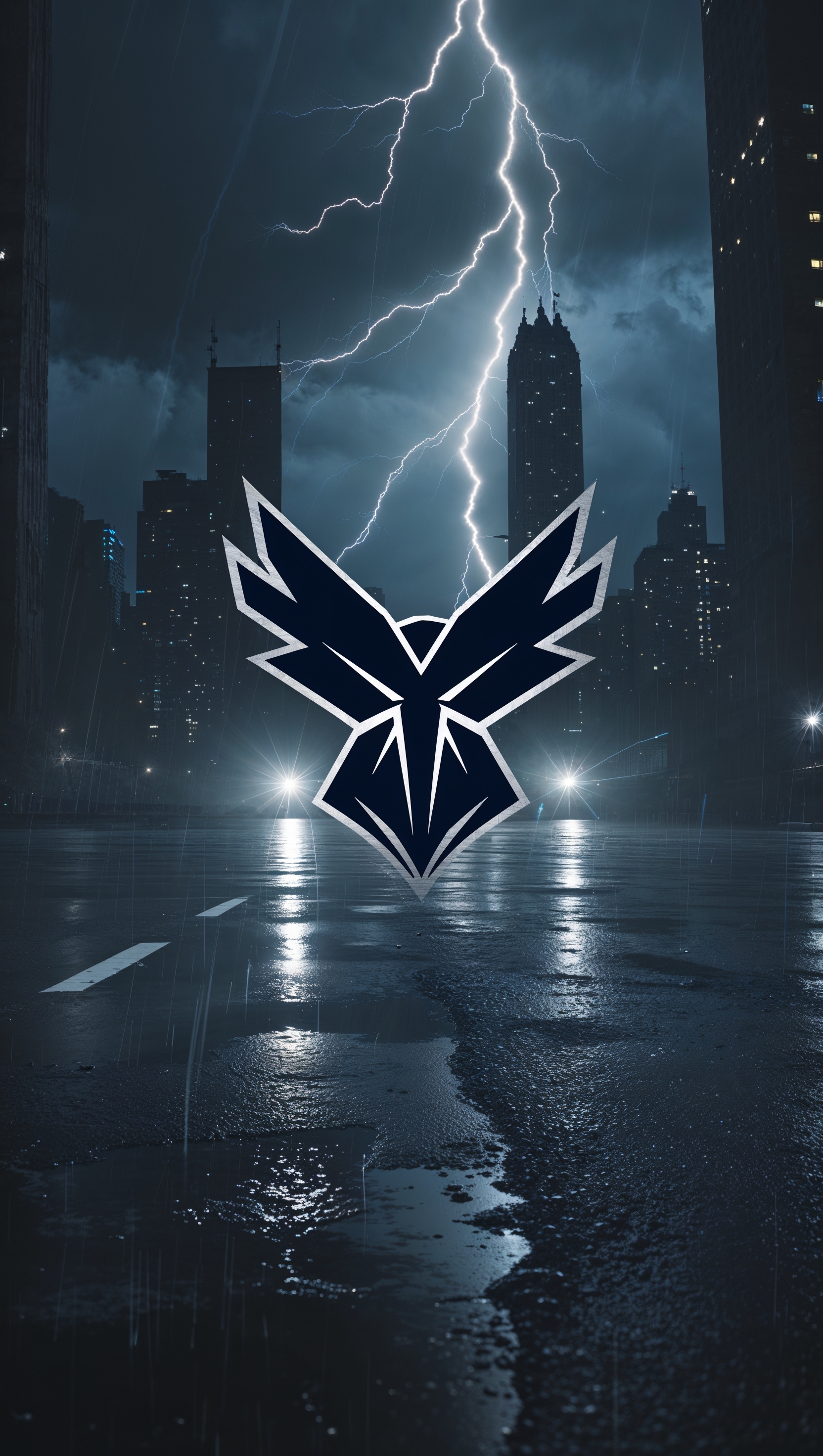 Stormy night-themed wallpaper with the team logo at the center